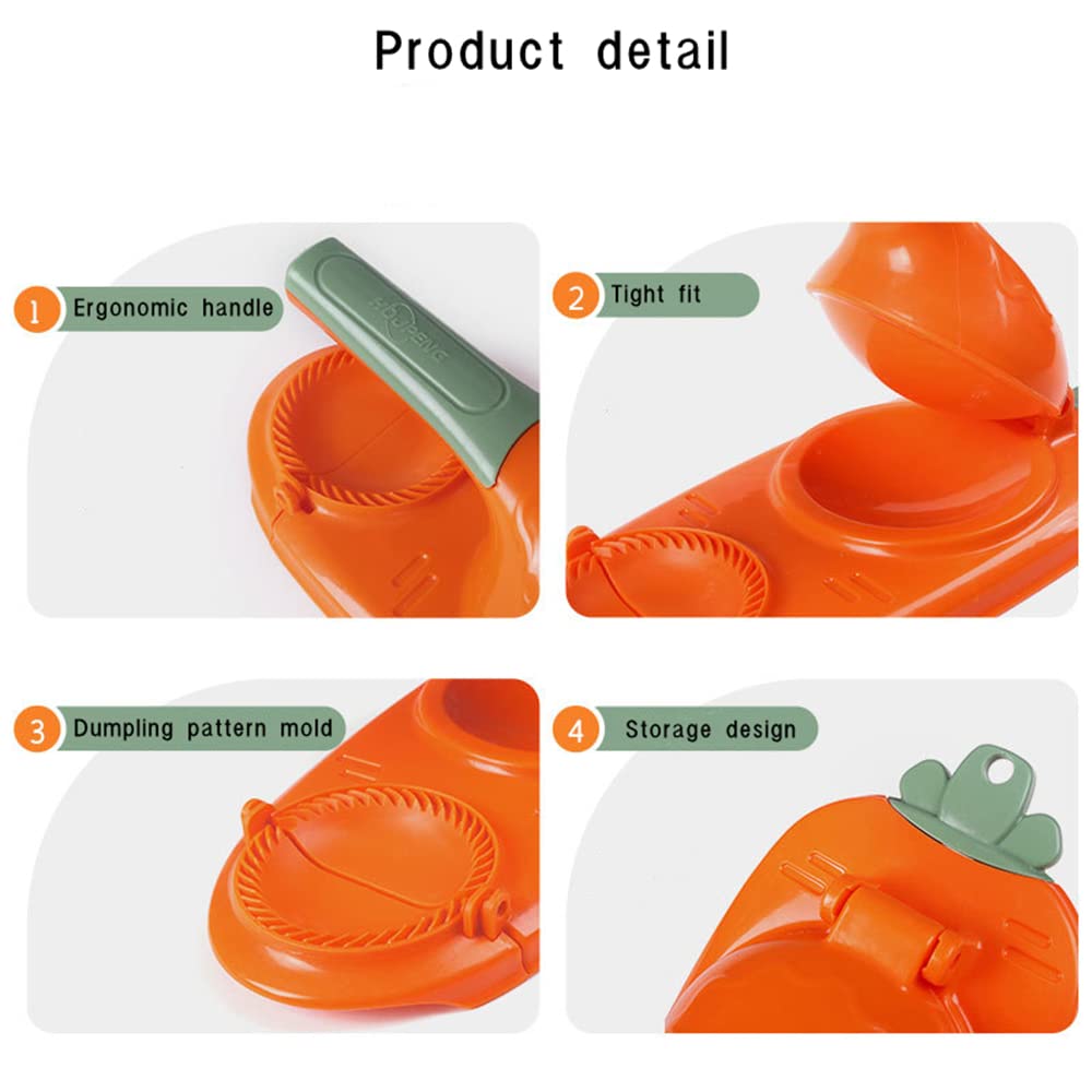 BINQILIN 2-in-1 Dumpling Maker Mold - Manual Dumpling Press & Pastry Dough Press Tool for Homemade Dumplings (Orange) | Perfect for Asian Cooking, Family Meal Prep & Kitchen DIY Projects