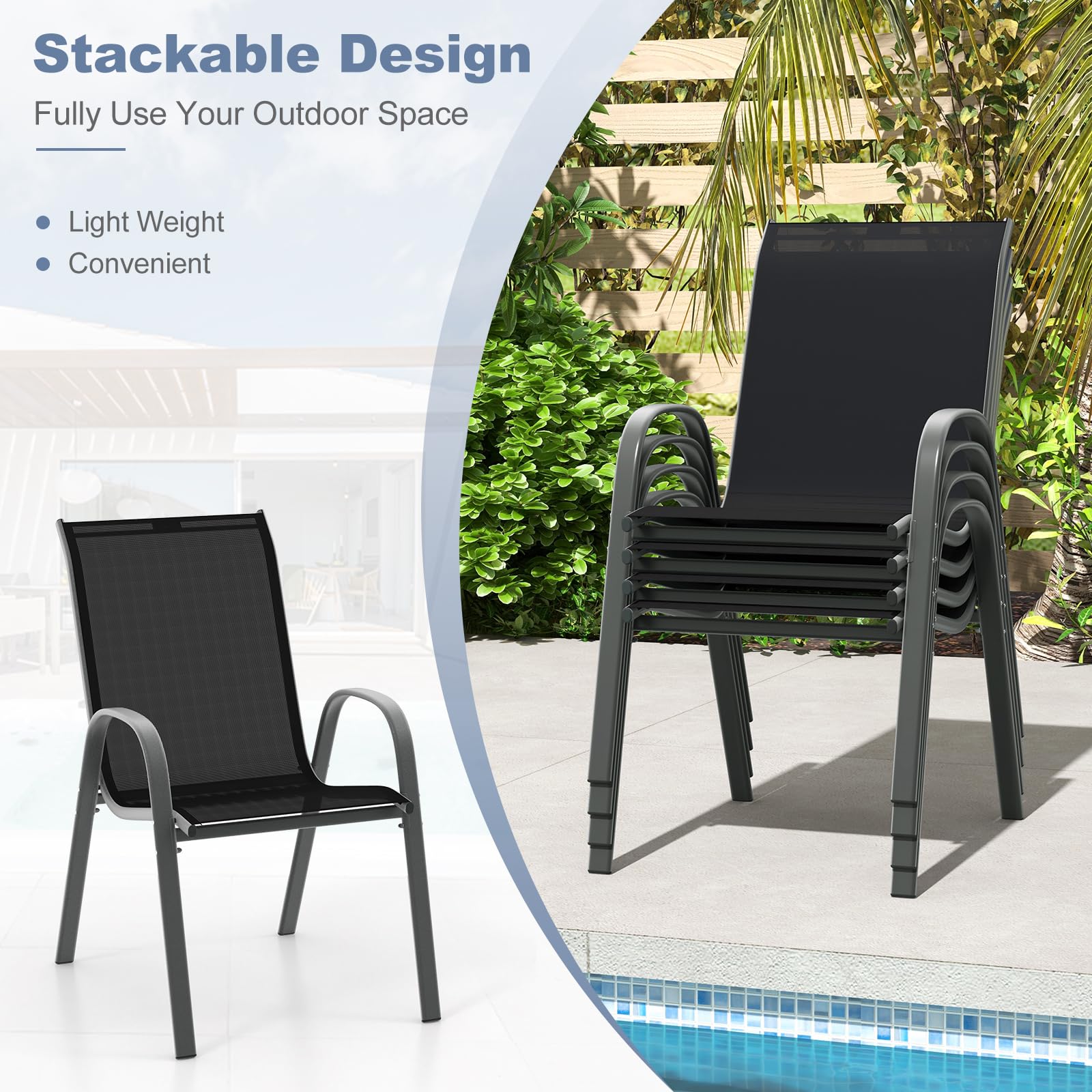 AFSTAR 4-Piece Stackable Patio Chairs Set with Armrests & Breathable Fabric - Outdoor Dining Chairs for Backyard, Poolside, Garden & Patio Furniture - Perfect for Relaxing, Entertaining & Outdoor Dining
