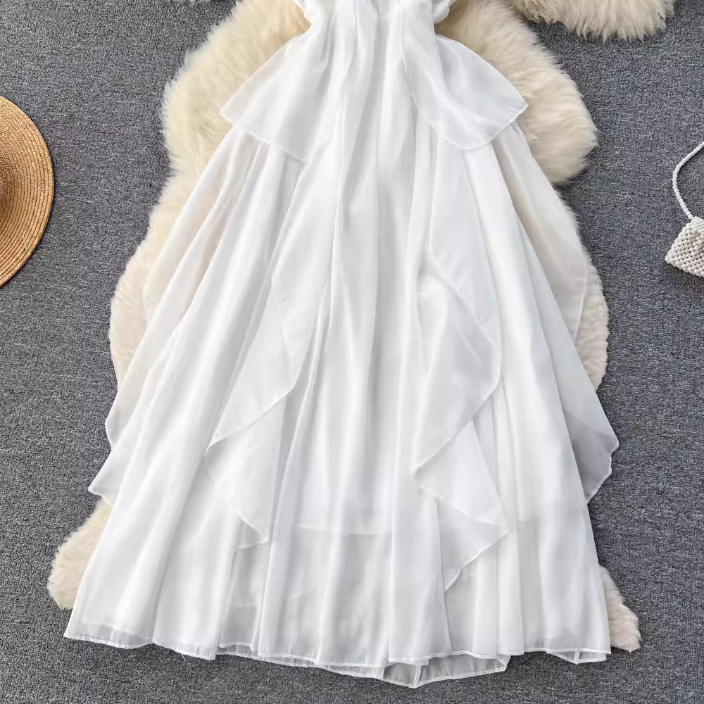Fairy Sleeveless Chiffon Maxi Skirt - Flowy Summer Dress with Ruffled Hem - Elegant Boho Beach Skirt for Women | Perfect for Vacation, Date Night & Outdoor Events