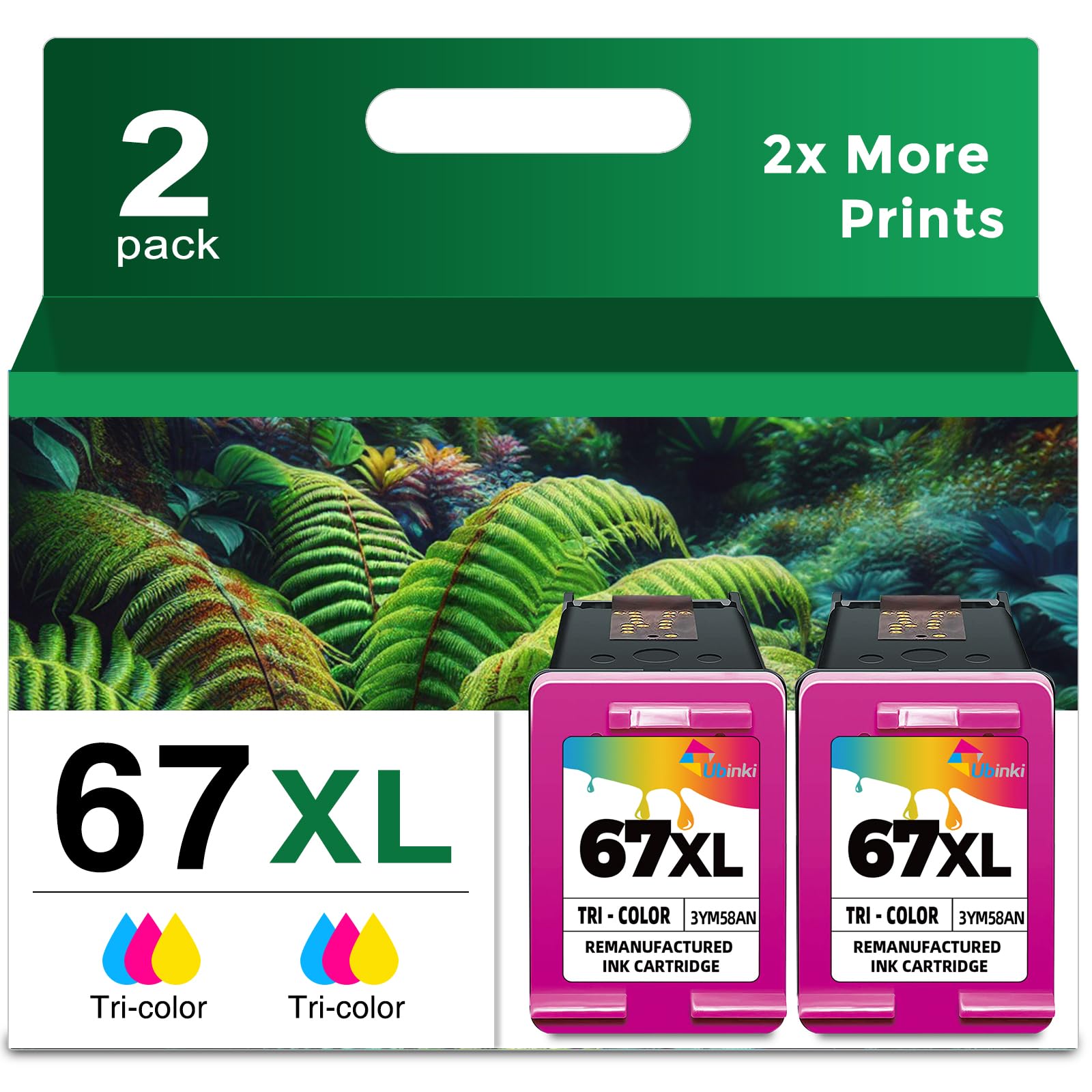 HP 67XL Ink Cartridge Replacement (2-Pack, Tricolor) - Compatible with HP 2700, 2752, 4100, 6000, 6400 Series Printers - Perfect for Home Office Printing & School Projects