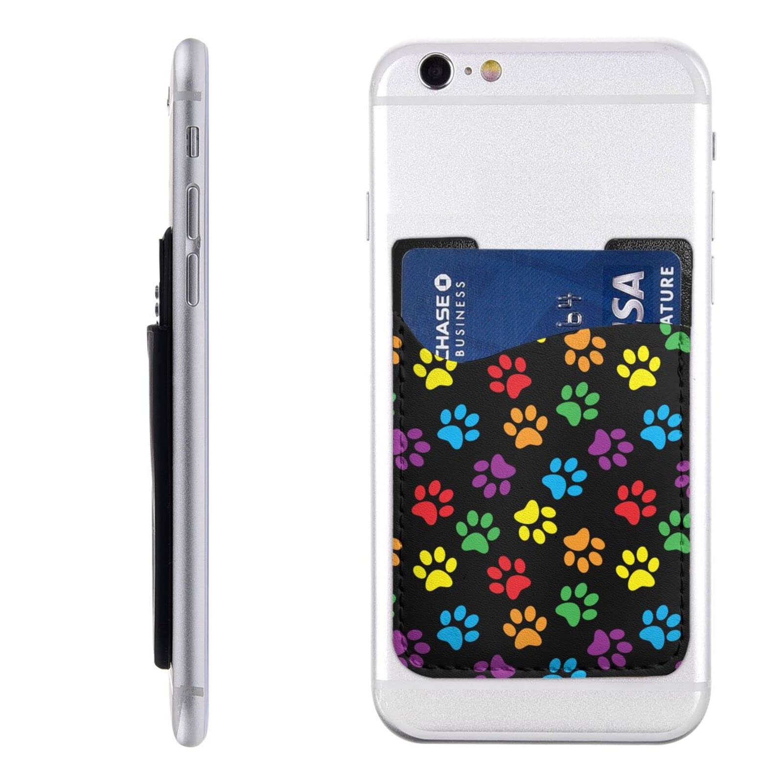 Colorful Leather Phone Card Holder with Dog Cat Paw Print - Adhesive Stick On Wallet for iPhone Android Smartphones - Perfect for Pet Lovers & On-the-Go Use