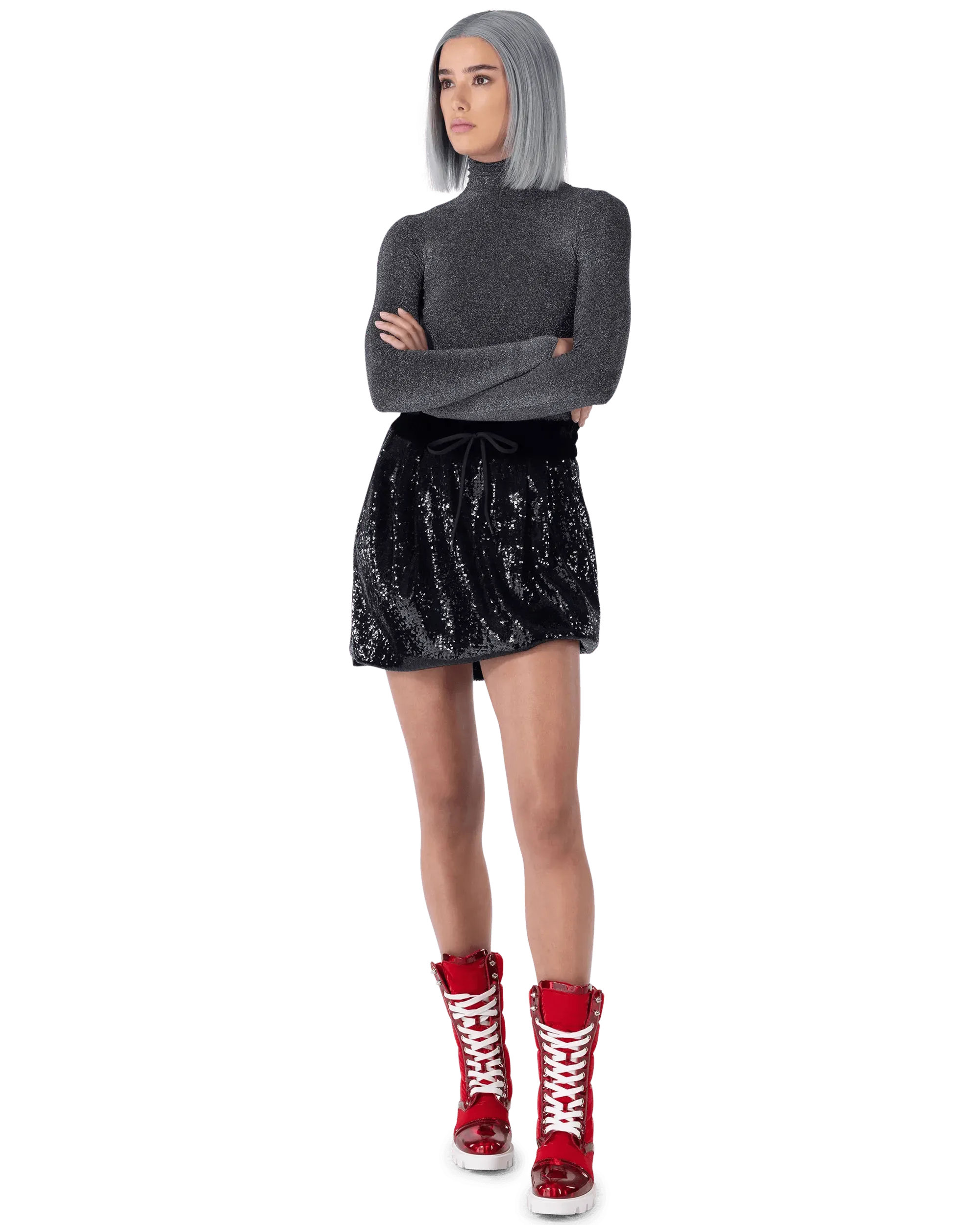 Metallic Lurex Ribbed Turtleneck Sweater - Women's Shiny Knit Top for Party & Holiday - Perfect for Christmas, NYE & Festive Occasions