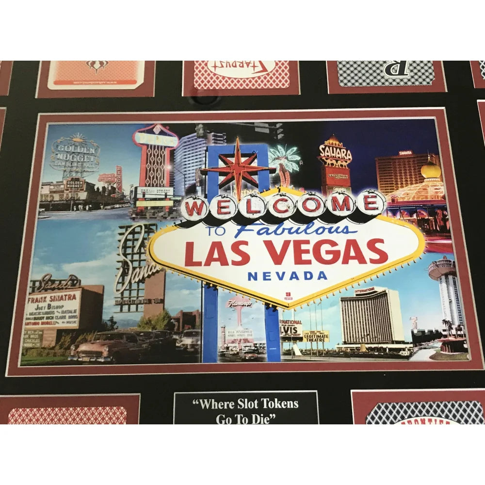 Frontier Hotel Las Vegas Poker Chips - Vintage Concrete Slot Tokens & Playing Card Collage - Collectible Casino Memorabilia for Poker Nights, Gambling Decor, and Vegas-Themed Parties