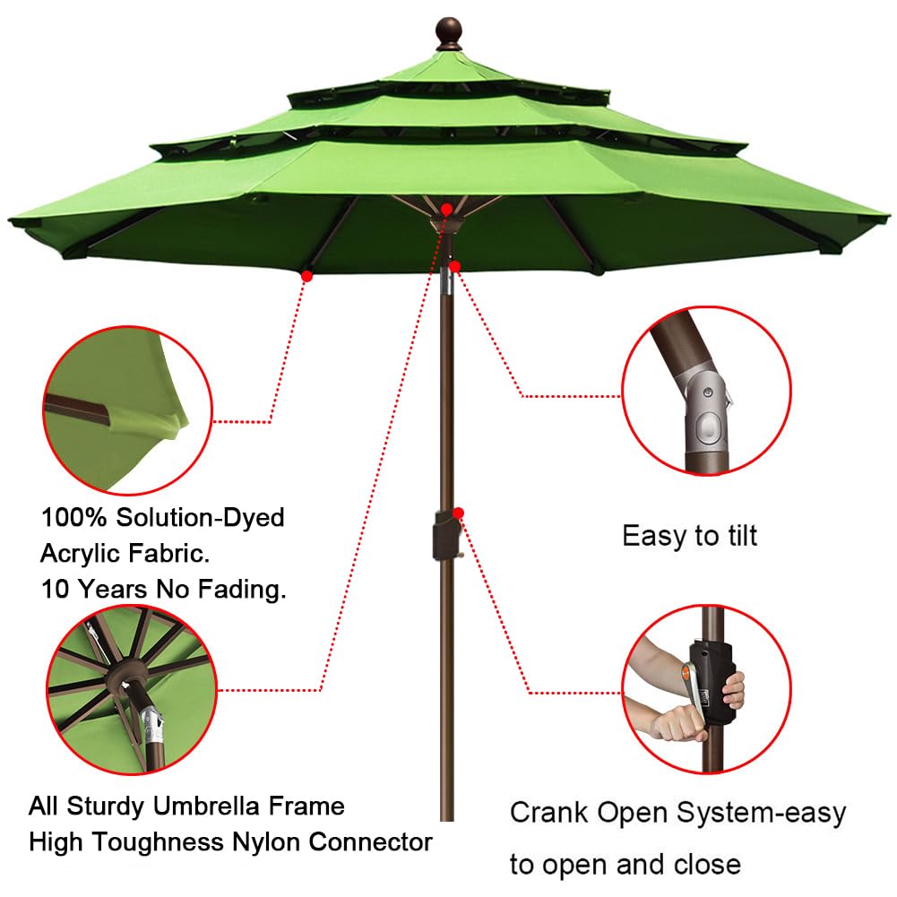 EliteShade USA 10-Year Fade-Resistant 9FT 3-Tier Patio Umbrella with Ventilation - Outdoor Market Umbrella for Table, Macaw Green | Perfect for Backyard, Poolside, Restaurant & Outdoor Dining
