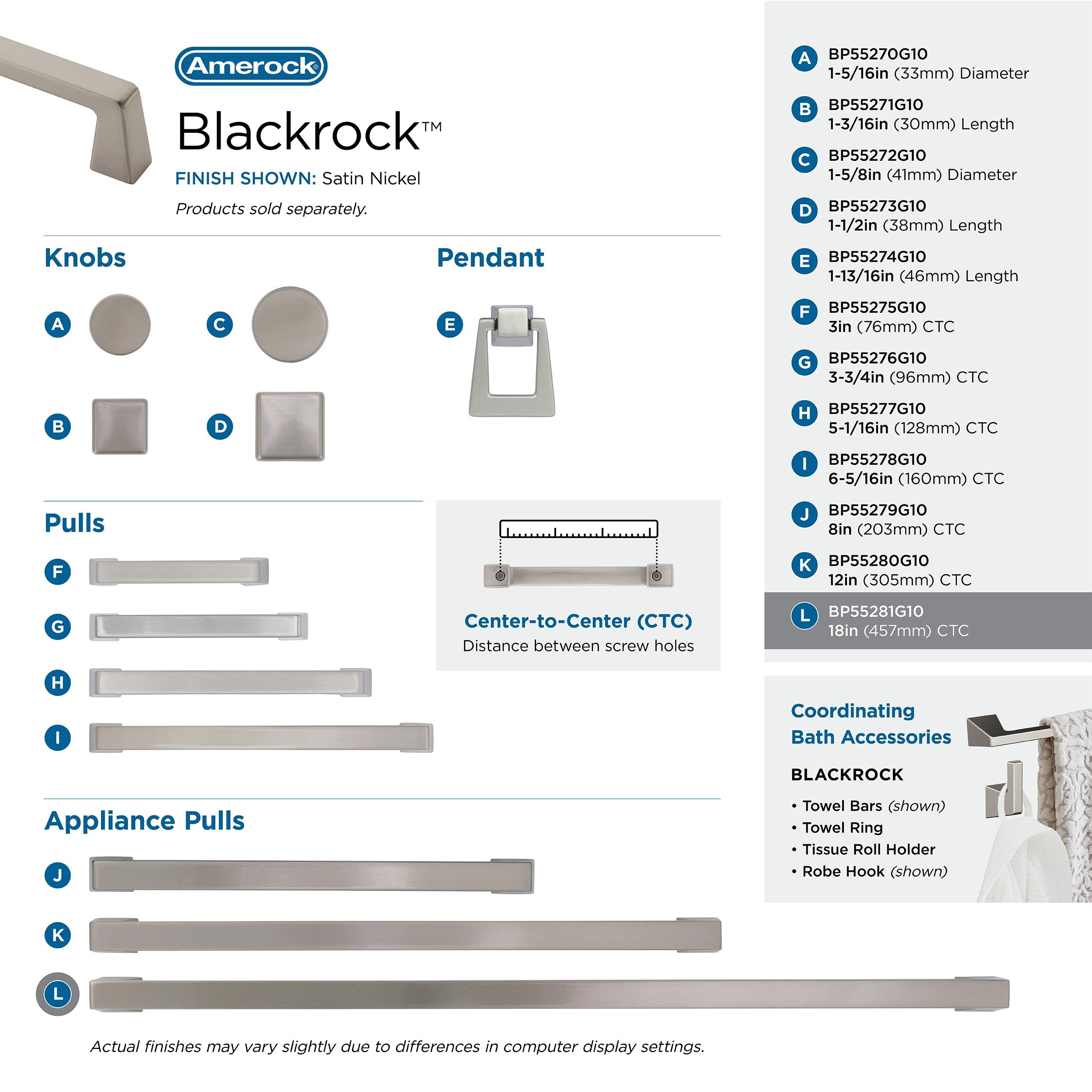 Amerock 18 Inch Satin Nickel Appliance Pull - 1 Pack Cabinet Hardware for Kitchen & Bathroom Drawers | Blackrock Drawer Handle | 457mm Center to Center | Modern Home Upgrade