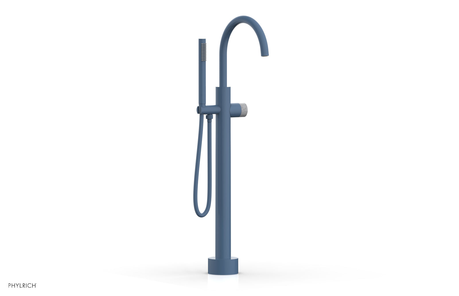 BASIC II Low Floor Mount Tub Filler with White Marble Handle & Hand Shower - 230 47 03 | Modern Bathroom Faucet for Luxury Spa Experience