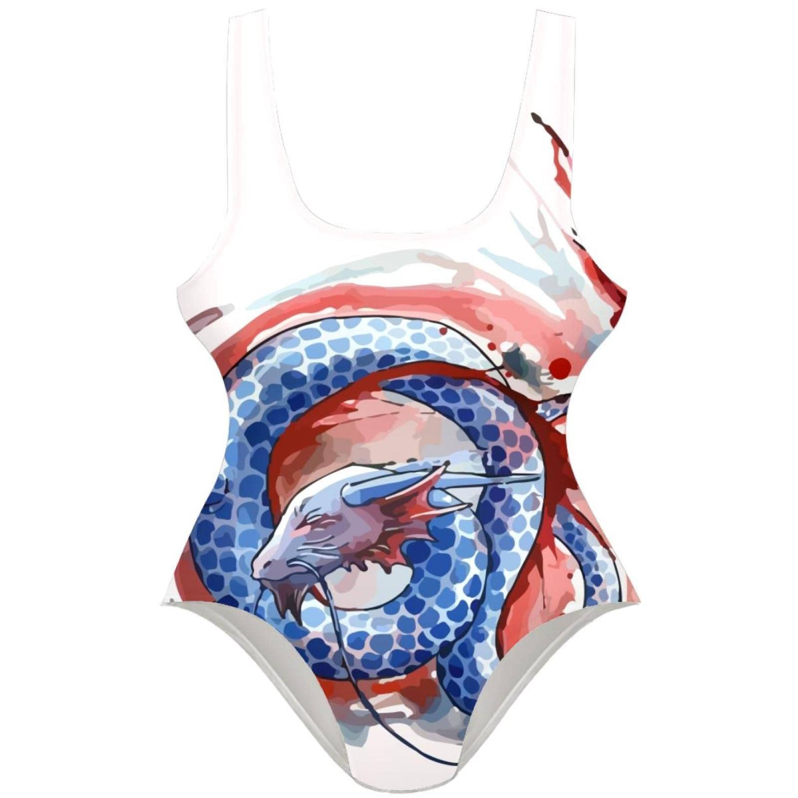Watercolor Animal Dragon Print Women's One Piece Swimsuit - U Back Bathing Suit for Swimming, Beach Vacation & Summer Pool Party