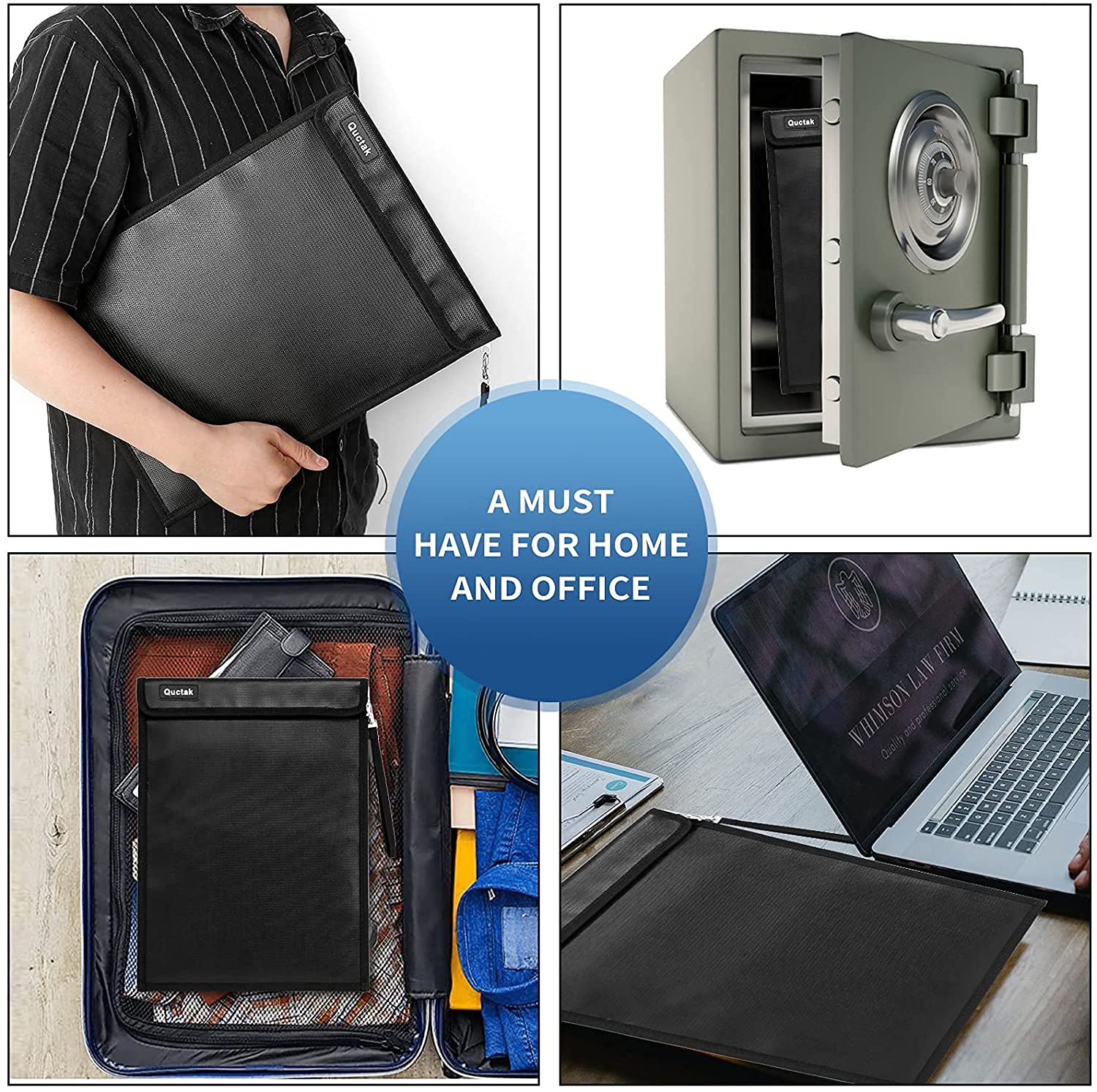 Fireproof Document Bag 15x11 Inches - Waterproof & Fire Resistant (2000℉) Money Safe with Strap & Zipper - Protect Valuables, Jewelry, Legal Papers, Files & Tablets - Ideal for Home, Office & Travel Safety (Black)