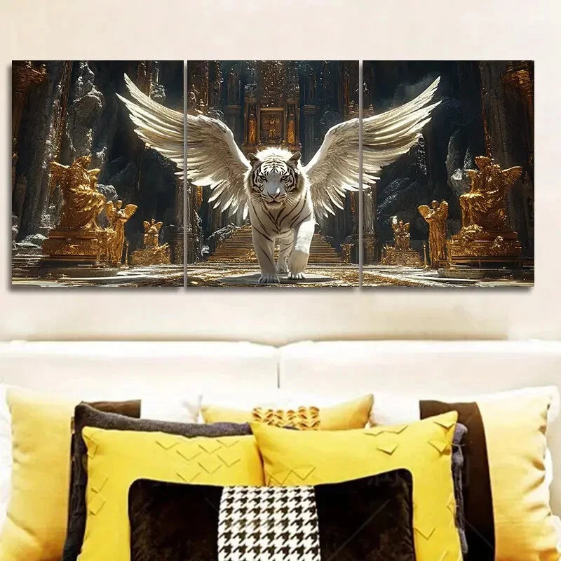 3-Piece White Tiger with Angel Wings Wall Art Set - Framed Canvas 40x60cm | High-Quality Print | 100% Australian Made | Ready to Hang | Perfect for Living Room, Bedroom & Office Decor