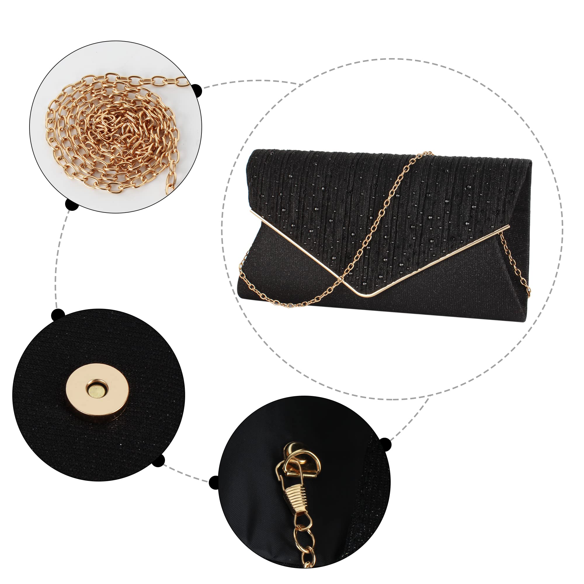 **Aisi Rhinestone Studded Women's Clutch Purse - Elegant Flap Envelope Handbag with Chain Strap for Party, Prom & Evening Events**    *(Perfect for Weddings, Cocktail Parties, Date Nights & Special Occasions)*