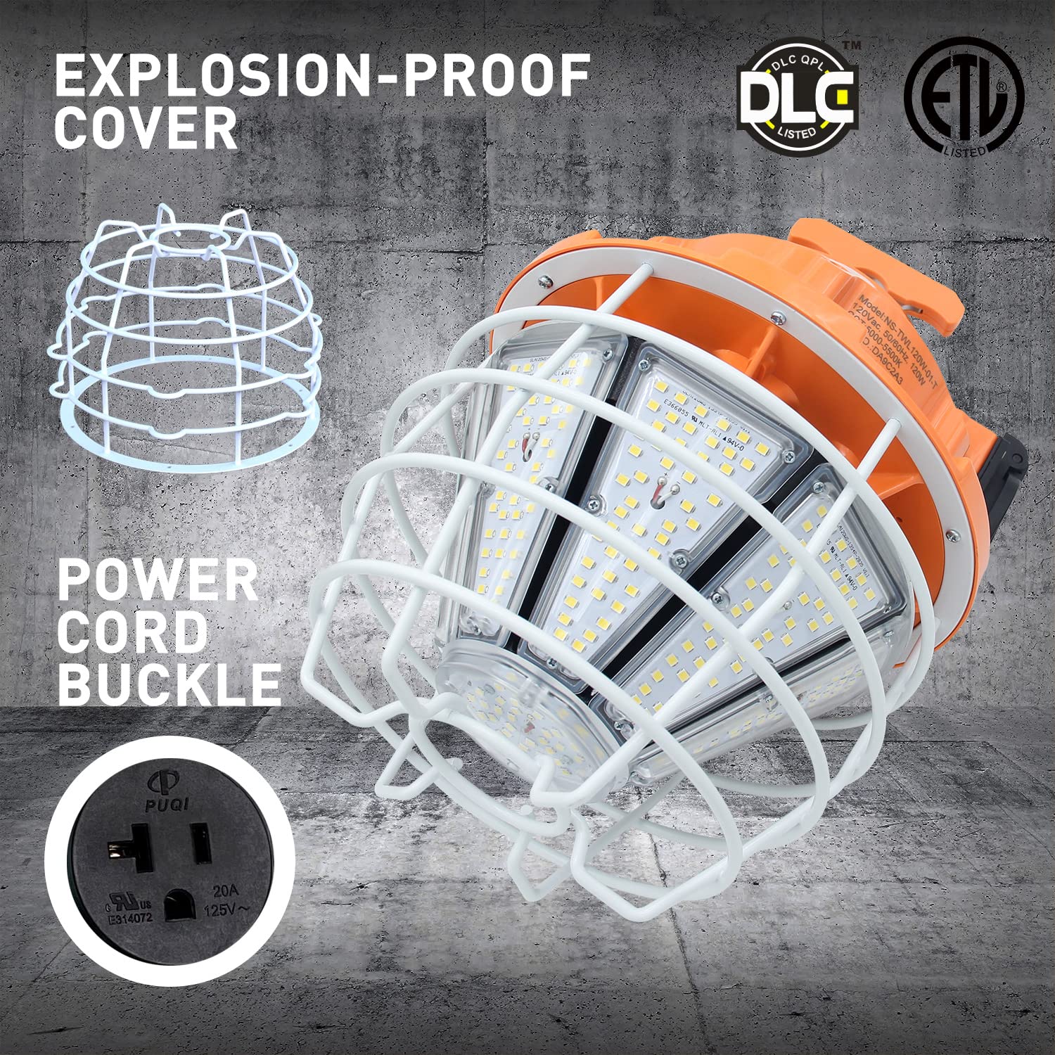 150W LED Temporary Work Light Fixture - 24,750LM Linkable Daylight White 5000K - Portable Hanging Jobsite Lighting with Stainless Steel Cover - Ideal for Outdoor Construction, High Bay Warehouse, and Workshop Lighting