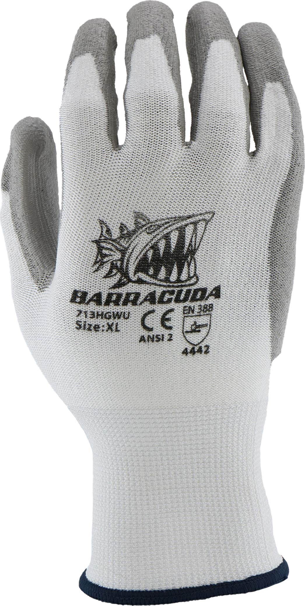 West Chester 713HGWU Barracuda Cut Resistant Work Gloves - 12 Pack XL, White HPPE Safety Gloves with Grey PU Coating for Construction, Metalworking & Industrial Use