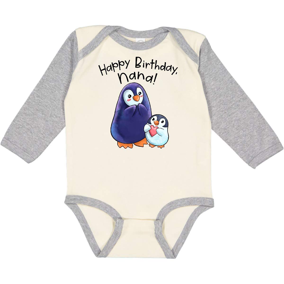 Inktastic Happy Birthday Nana - Adorable Penguins Long Sleeve Baby Bodysuit for Birthday Celebrations & Family Photos
