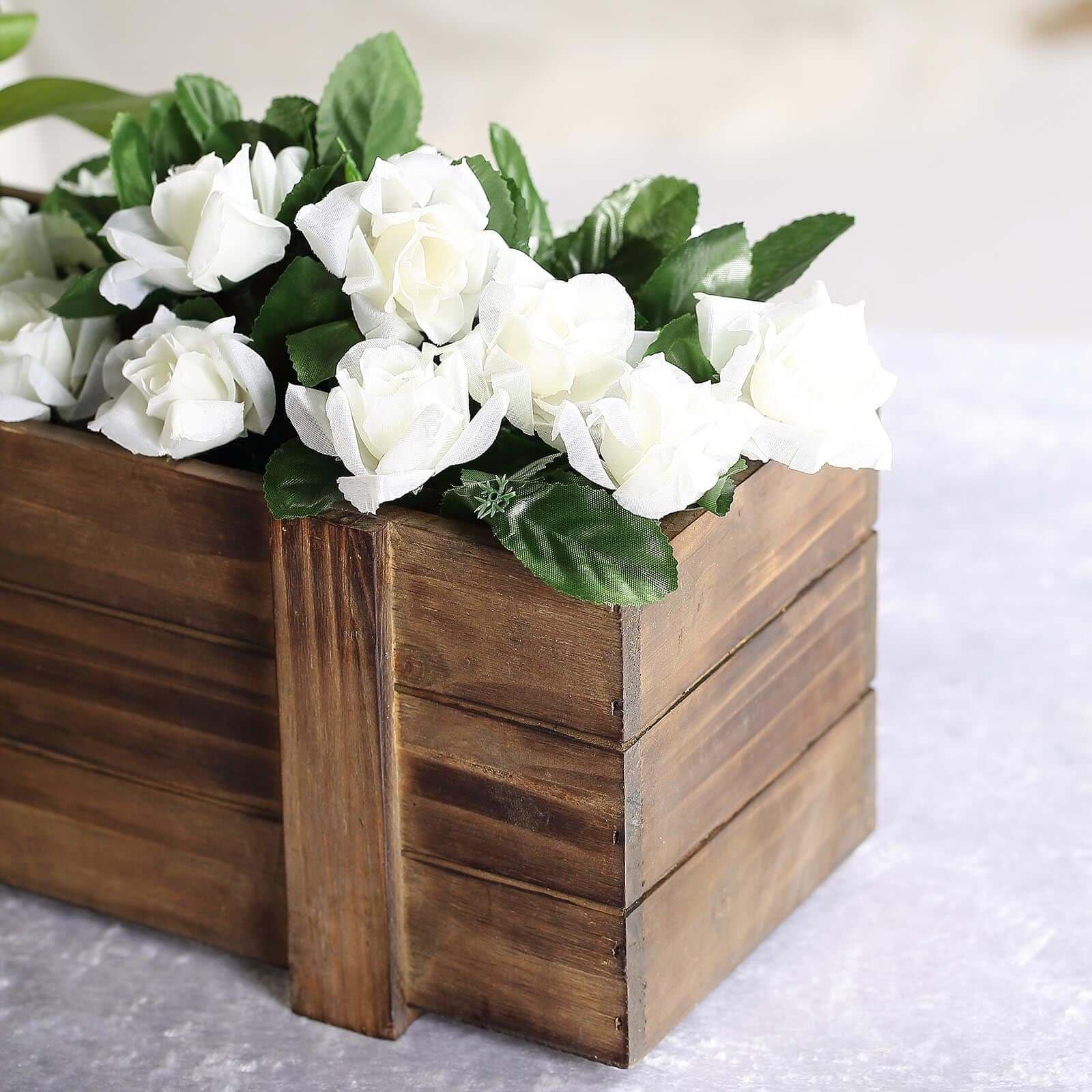 24x6'' Smoked Brown Rectangle Wood Planter Boxes with Plastic Liner - DIY Rustic Wooden Boxes for Wedding, Party & Home Decor - Perfect for Centerpieces, Table Decorations and Garden Planters