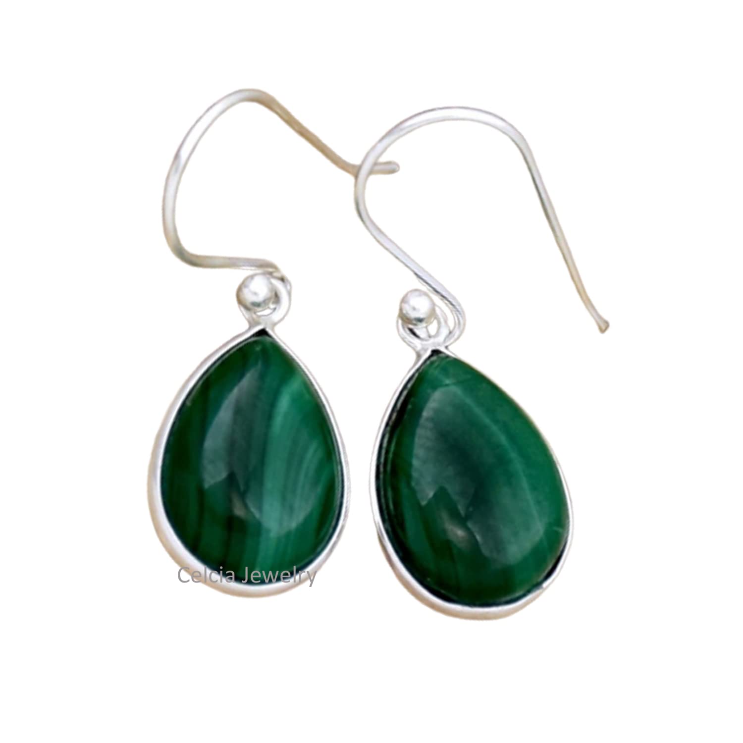 925 Sterling Silver Dangle Teardrop Earrings for Women - Genuine Malachite Gemstone Handmade Jewelry | Elegant Gift for Birthday, Anniversary & Special Occasions