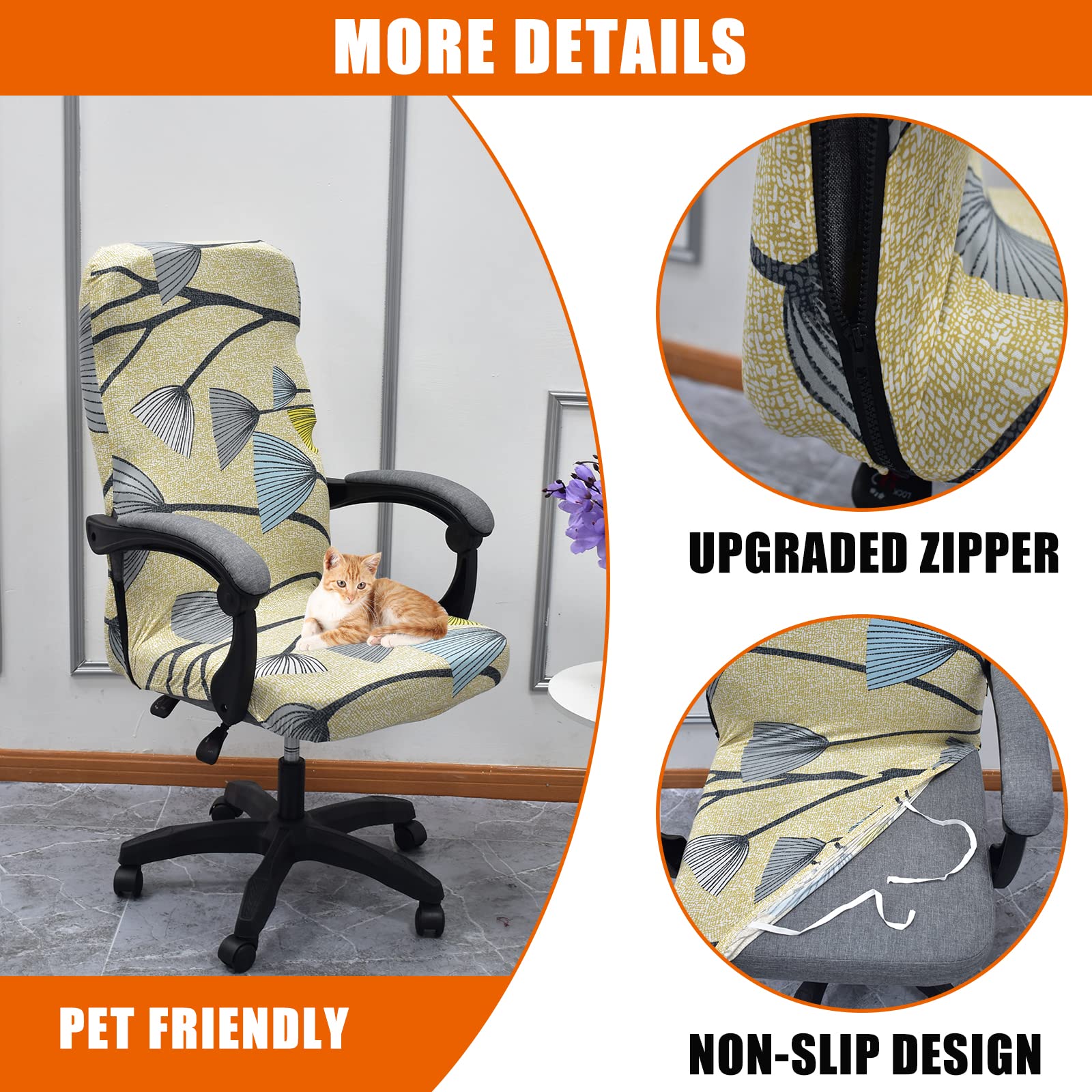 CRFATOP Universal Stretch Office Chair Cover with Durable Zipper - High Back Desk Chair Slipcover for Computer Chairs, Simplistic Style (Size M, Model A18) - Perfect for Home Office, Gaming Setup & Conference Rooms