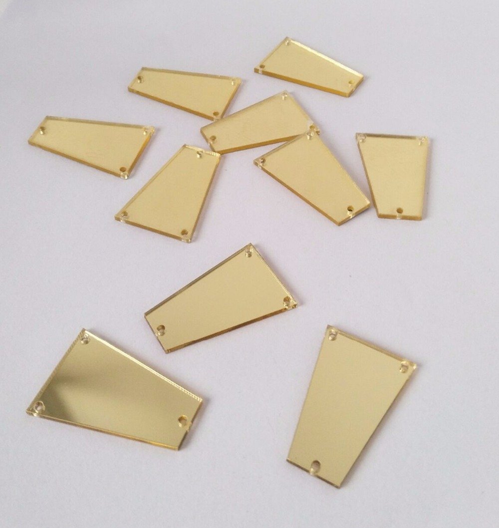 50pcs Gold Acrylic Flatback Sew-on Rhinestones - Trapezoid Mirror Stones for Dress & Garment Decoration - Perfect for DIY Costumes, Wedding Dresses & Fashion Accessories