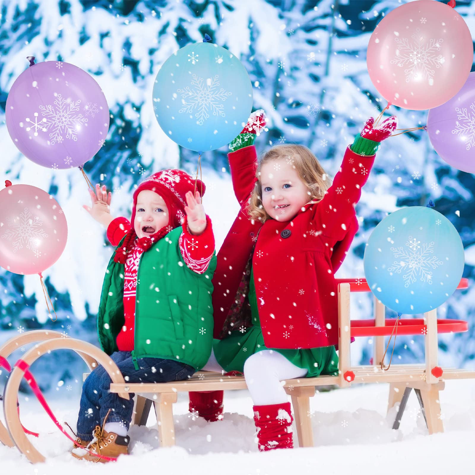Leitee 36 Pcs 18 Inch Snowflake Punch Balloons - Winter Party Decorations, Carnival Prizes & Birthday Party Favors with Rubber Band Handles - Perfect for School Games, Daily Play & Holiday Celebrations