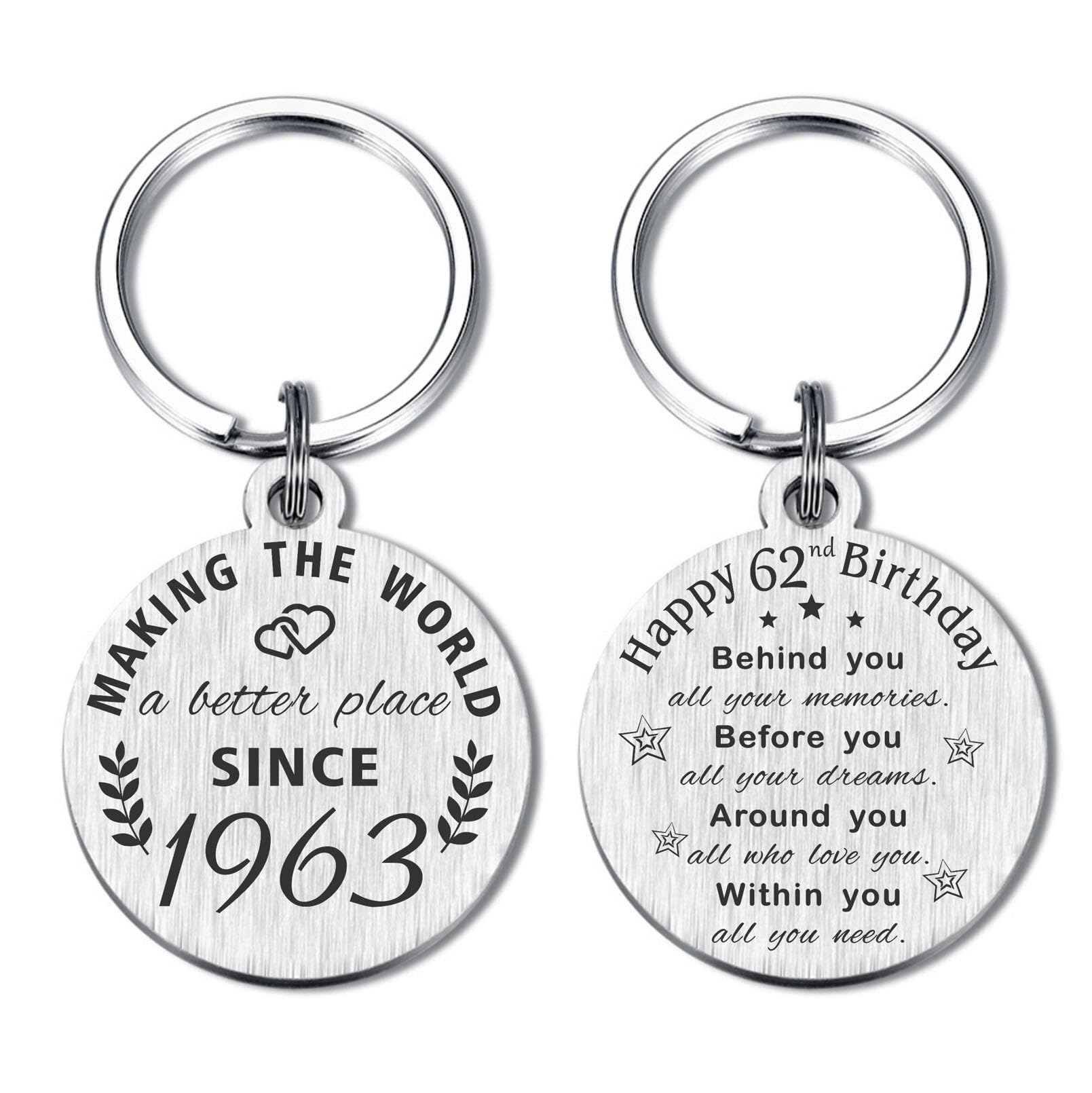 ABNTY 62nd Birthday Keychain Gift for Women & Men Born in 1963 - Unique 62 Year Old Birthday Present with Vintage 1963 Charm - Perfect for Birthday Decorations, Party Favors & Milestone Celebrations