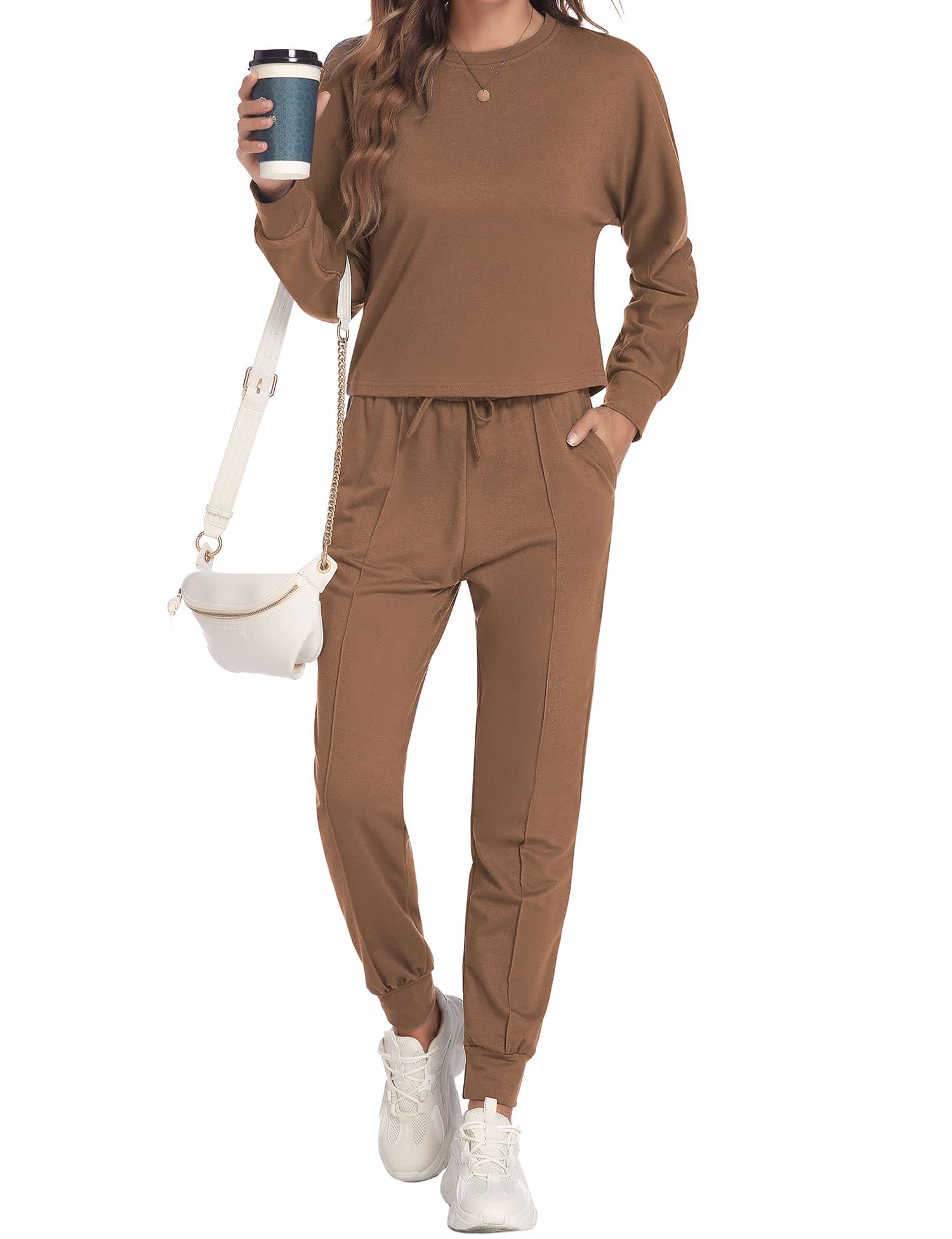 Ekouaer Women's 2-Piece Sweatsuit Set - Long Sleeve Color Block Pajama & Joggers with Pockets | Soft Loungewear for Home, Yoga & Travel (Sizes S-XXL)