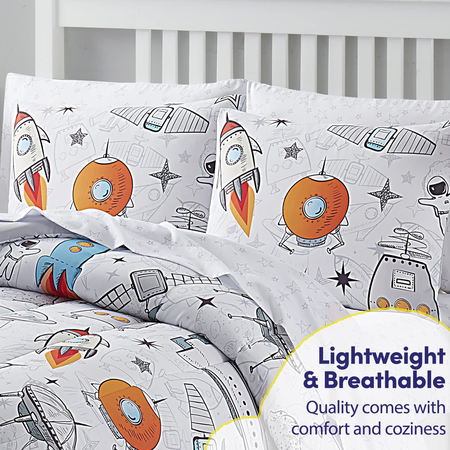 Kids Bedding Set for Boys & Girls - Full Size Bed in a Bag with Printed Space Theme Sheet & Comforter | Perfect for Toddlers' Room Decor & Space-Themed Bedrooms