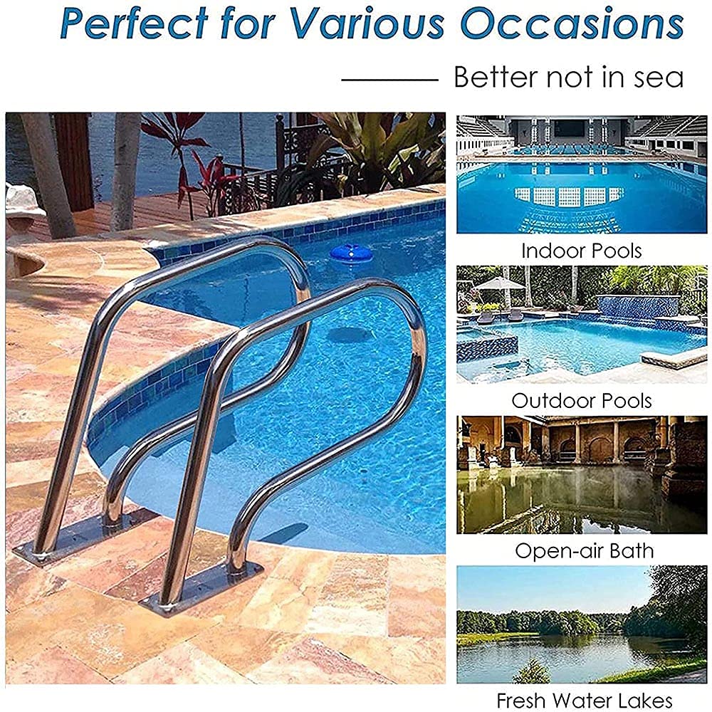 Stainless Steel Swimming Pool Handrails with Flange Base - Quick Install Safety Railings for Inground Pools | Durable Pool Ramp Accessories for Elderly & Kids | Perfect for Backyard, Community & Public Pool Entrances