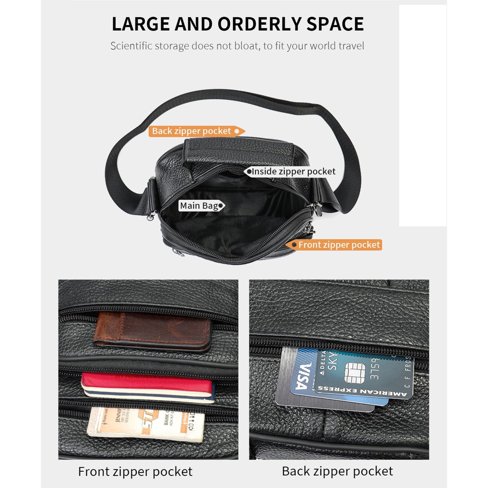 Genuine Leather Messenger Bag for Men & Women - Adjustable Crossbody Shoulder Bag for Work & Business - Stylish & Durable (Black) | Perfect for Office, Travel & Everyday Use