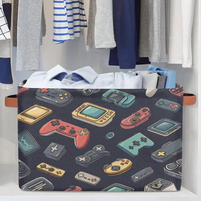 Collapsible Fabric Storage Bins for Video Game Controllers - 2 Pack Rectangular Shelf Organizer Baskets with Handles | Perfect for Closet, Home Decor, and Gaming Accessory Storage