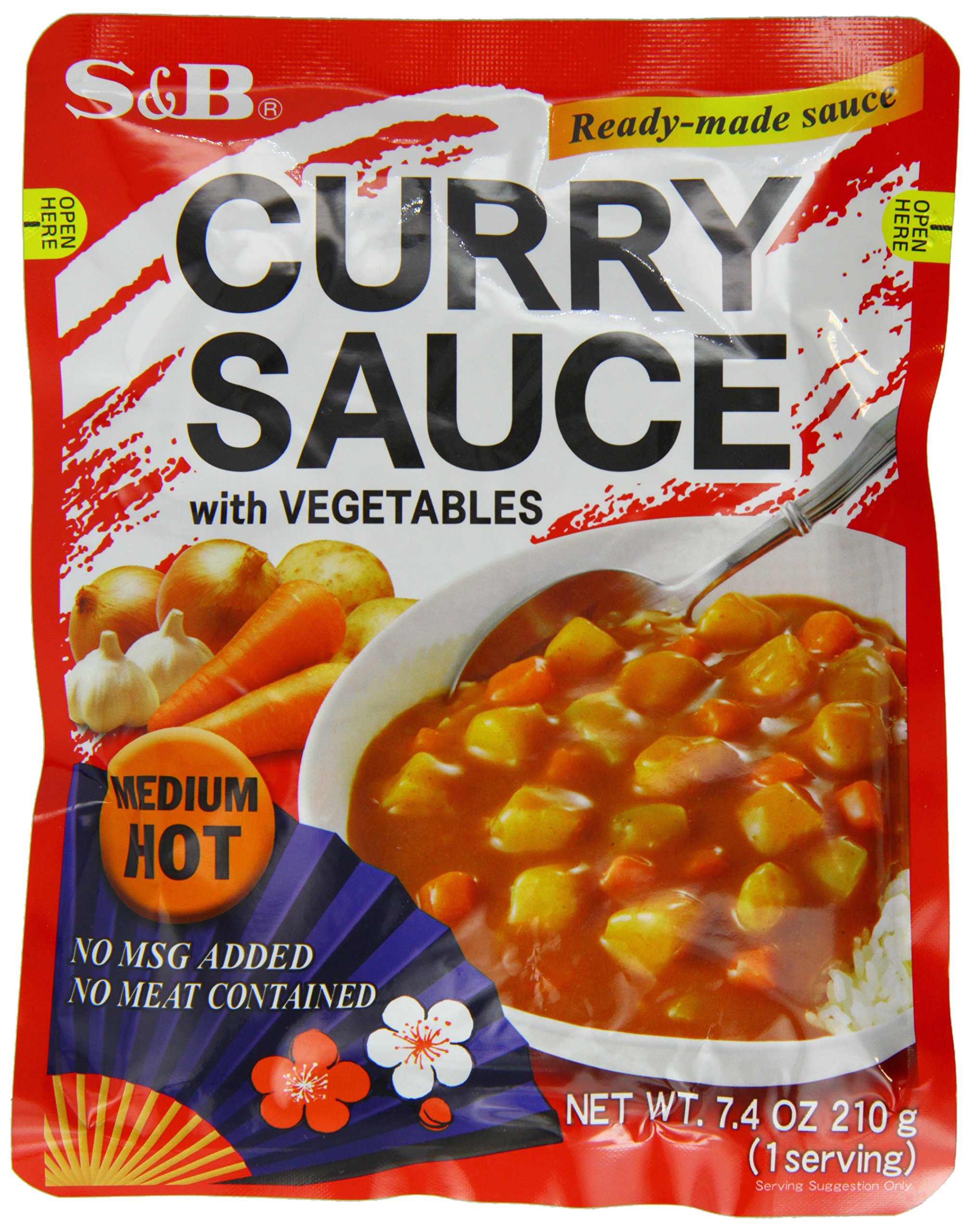 S&B Curry Sauce with Vegetables Medium Hot - 7.4 Oz (Pack of 10) - Japanese Style Curry for Rice, Noodles & Home Cooking - Perfect for Quick Meals & Family Dinners