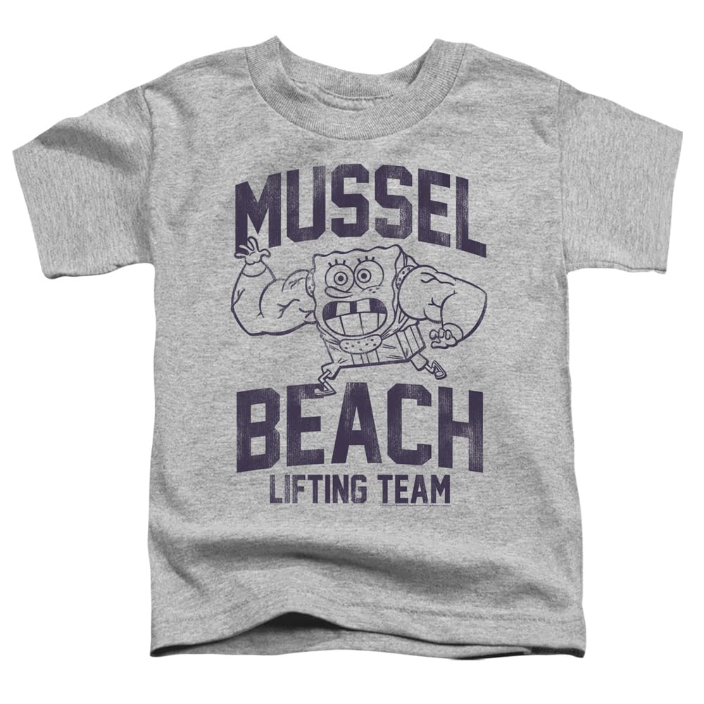 Popfunk Classic SpongeBob Mussle Beach Lifting Team Unisex Youth T-Shirt - Fun Cartoon Graphic Tee for Kids & Teens - Perfect for School, Casual Wear & SpongeBob Fans