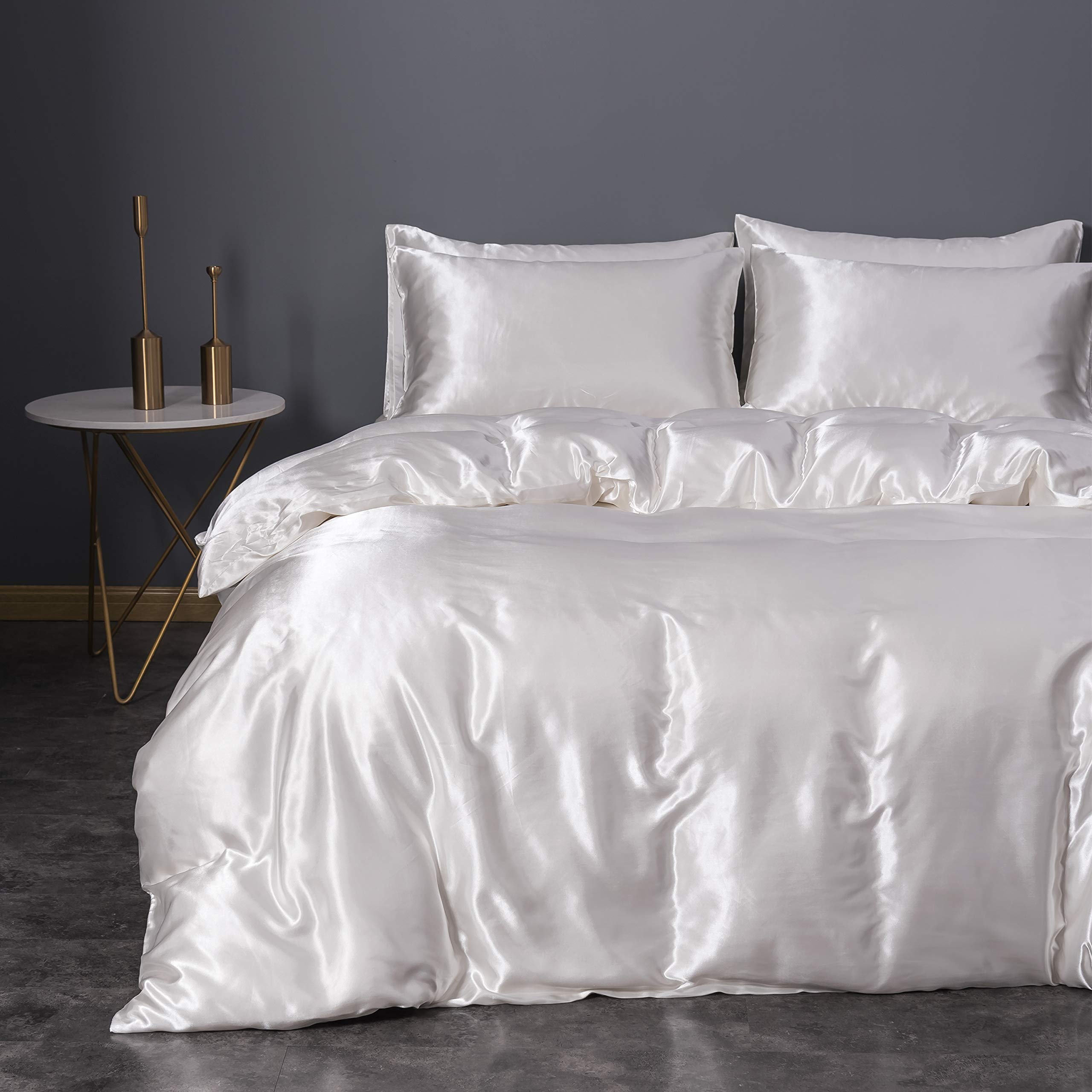 Premium Sleepymoon Silk-Like Duvet Cover Set - Twin, Full, Queen, King Size (Cream, King) - Includes Duvet Cover + Pillow Shams - Ultra Soft & Breathable for Year-Round Comfort - Perfect for Bedroom, Guest Room, Hotel, or Airbnb Styling