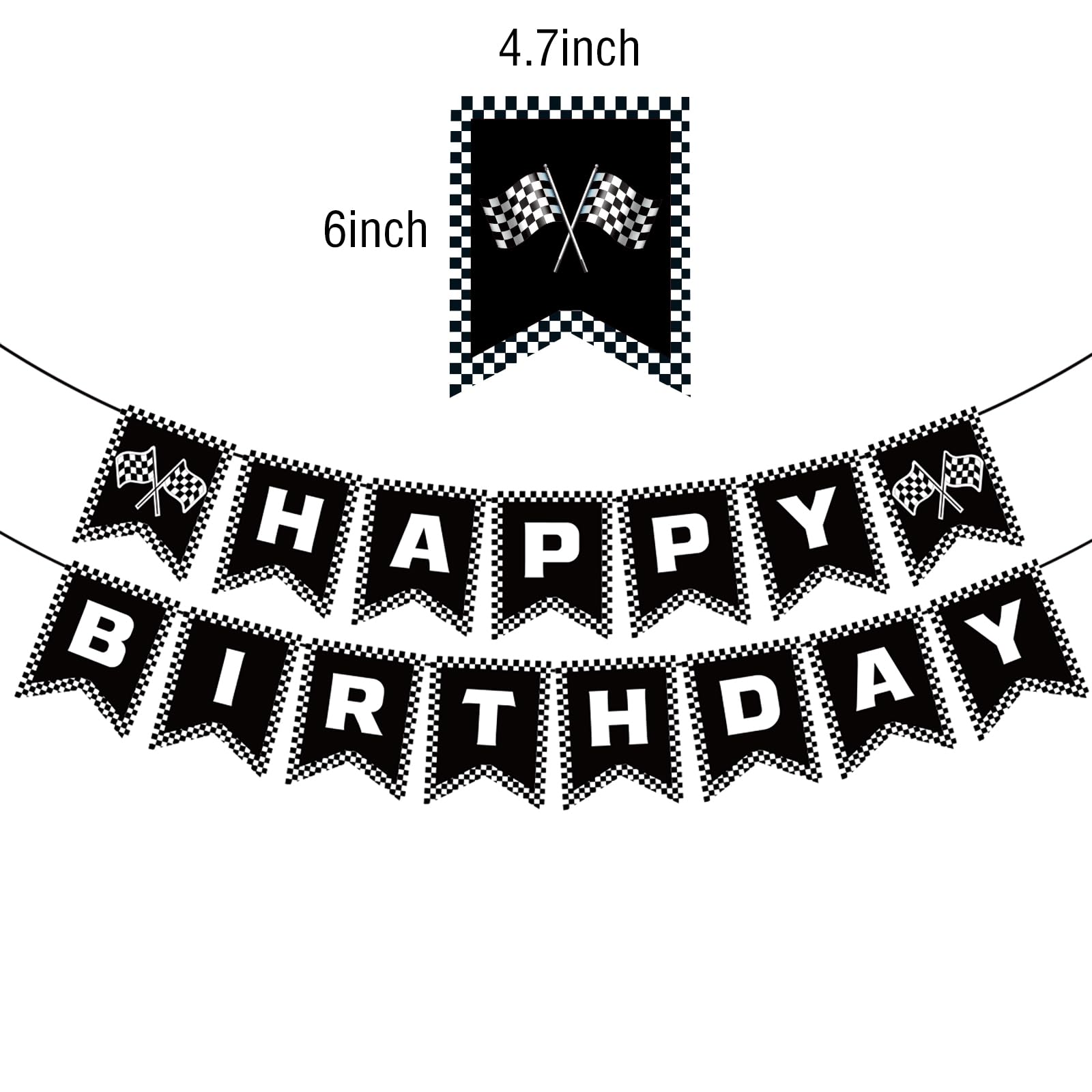 Race Car Birthday Banner - Checkered Happy Birthday Party Decorations for Boys - Racing Theme Party Supplies - Perfect for Race Car Themed Birthday Parties, Baby Showers & Kids Room Decor