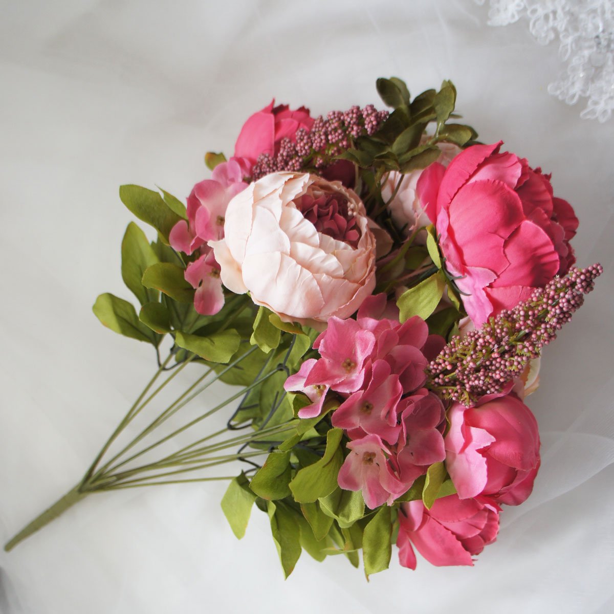 Silk Peony Bouquet - Artificial Floral Arrangement for Home Decor in Rosy Pink | Perfect for Wedding Centerpieces, Living Room Decor & Gift Giving