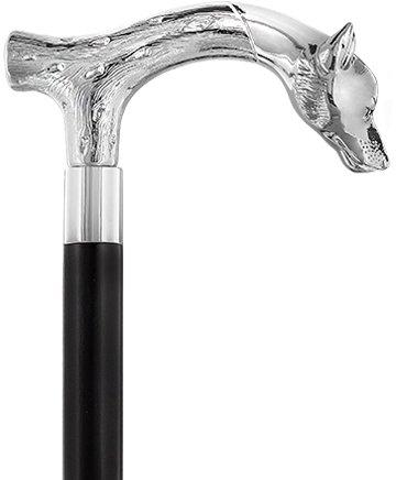 Premium Fritz Handle Walking Cane - Nickel Plated with Black Beechwood Shaft & Aluminum Silver Collar - Durable Mobility Aid for Hiking, Travel & Everyday Support