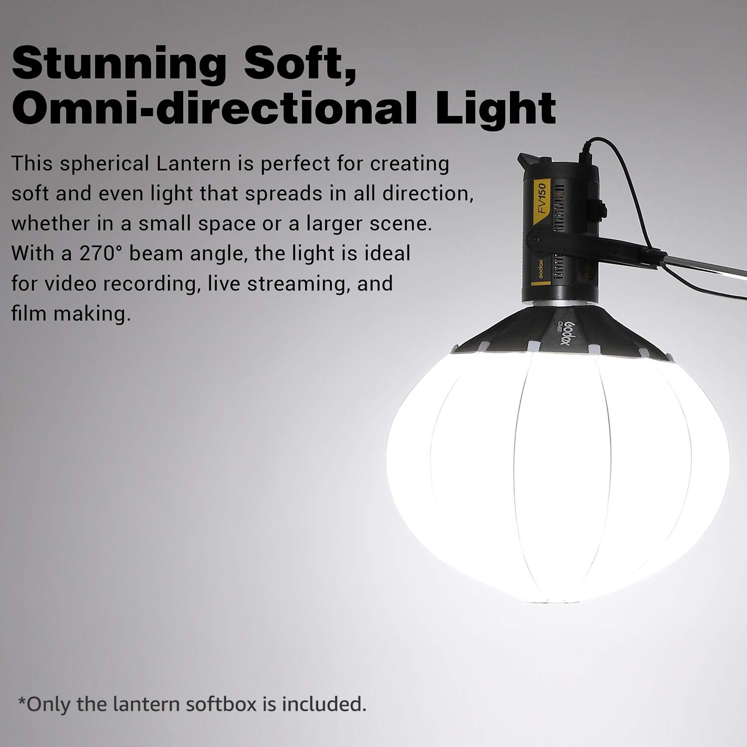 Godox 65cm Bowens Mount Quick-Install Lantern Softbox for Photography Studio, Video Recording, Live Streaming & Filmmaking - Perfect for Portrait, Product & Indoor Lighting