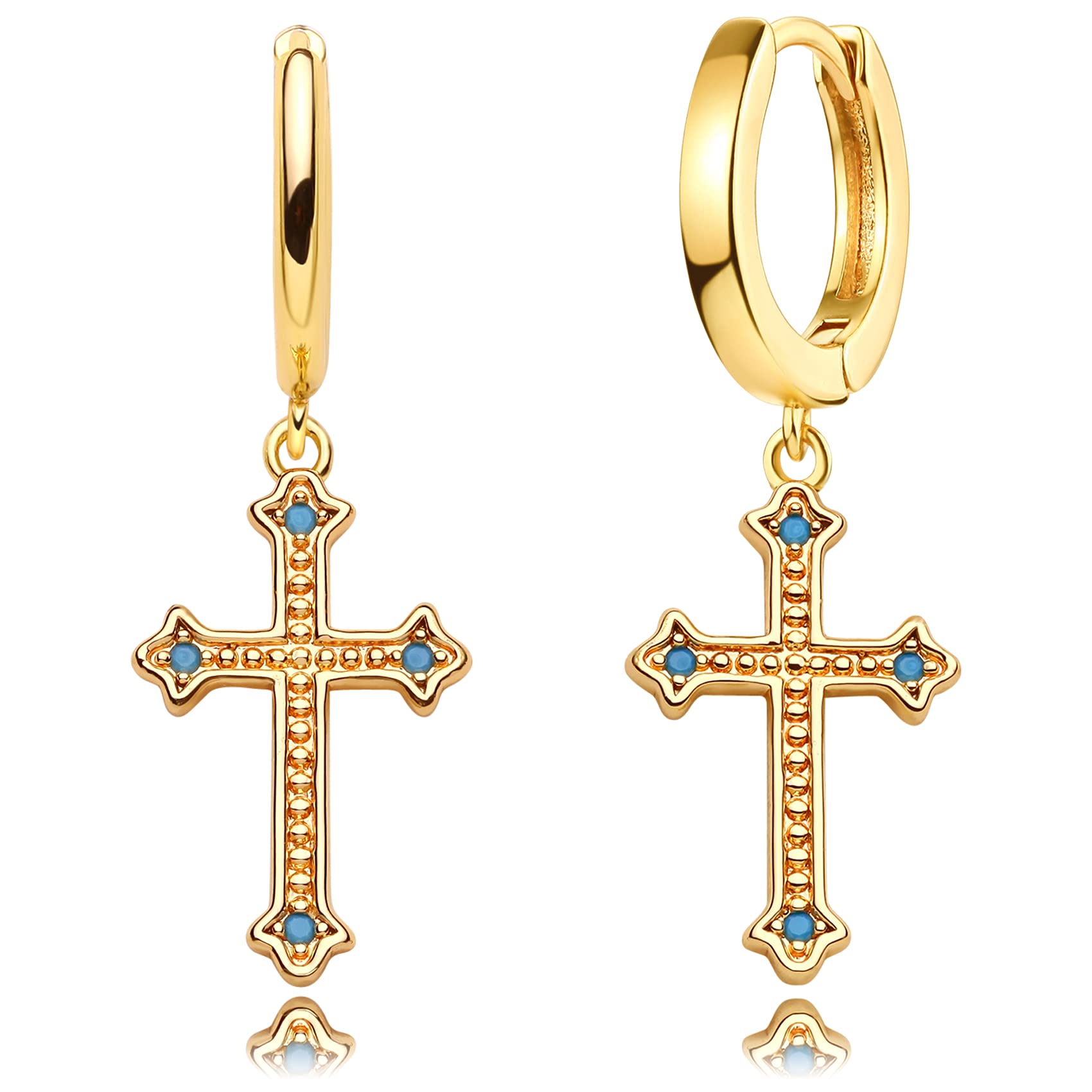 MEVECCO 14K Gold Plated Tiny Cross Hoop Earrings - Dainty Minimalist Huggie Earrings for Women, Simple Faith Jewelry Gift - Perfect for Everyday Wear, Church, and Special Occasions