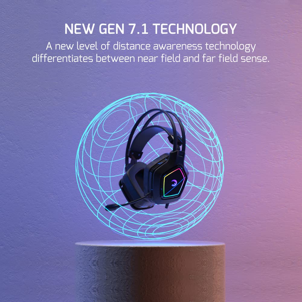 GAMEPOWER Mihawk USB Gaming Headset - 7.1 Virtual Surround Sound Wired RGB Headphones with 50MM Drivers, Noise Cancelling Mic for PC, Laptop (Black) | Perfect for FPS, MMO Gaming & Online Meetings