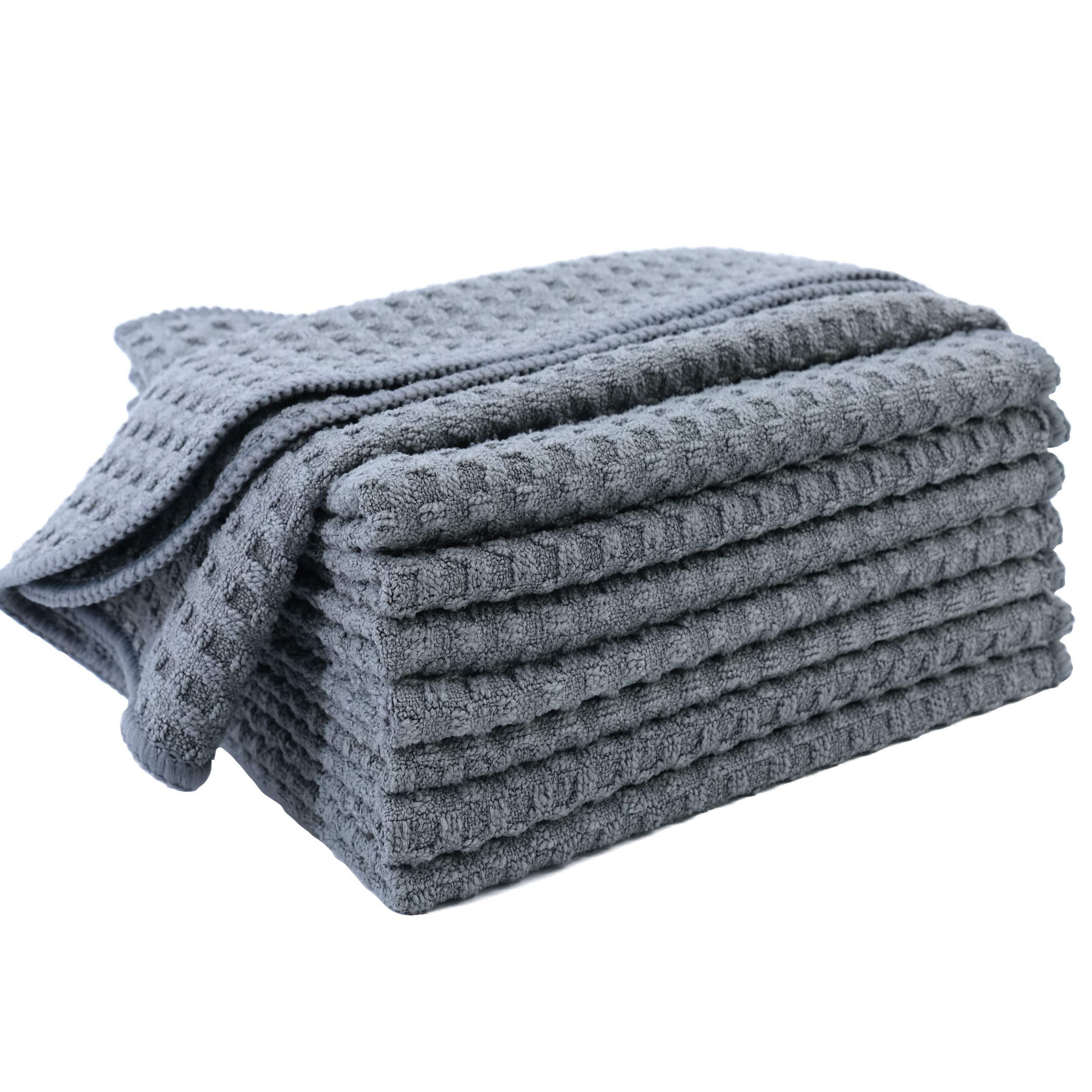 POLYTE Ultra Premium Microfibre Kitchen Dish Cloth Waffle Weave - 8 Pack (30x30cm, Grey) | Super Absorbent & Quick Drying Cleaning Towels for Dishes, Countertops & Household Chores