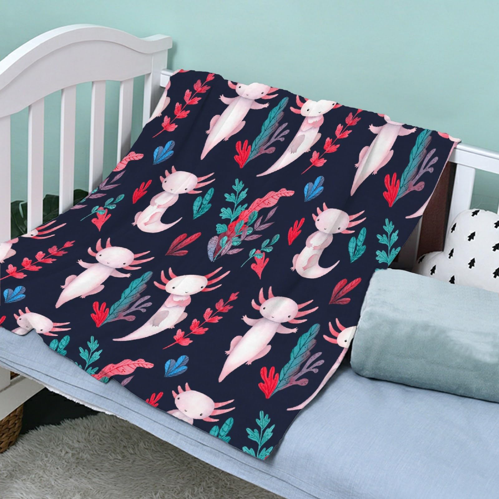 Super Soft Pink Axolotl Plush Blanket - 40x30 Inch Cuddly Throw for Baby Girls, Bed, Couch & Sofa - Perfect Gift for Kids & Axolotl Lovers (Avalokitesvara Inspired Design) | Great for Nursery, Lounging & Cozy Movie Nights
