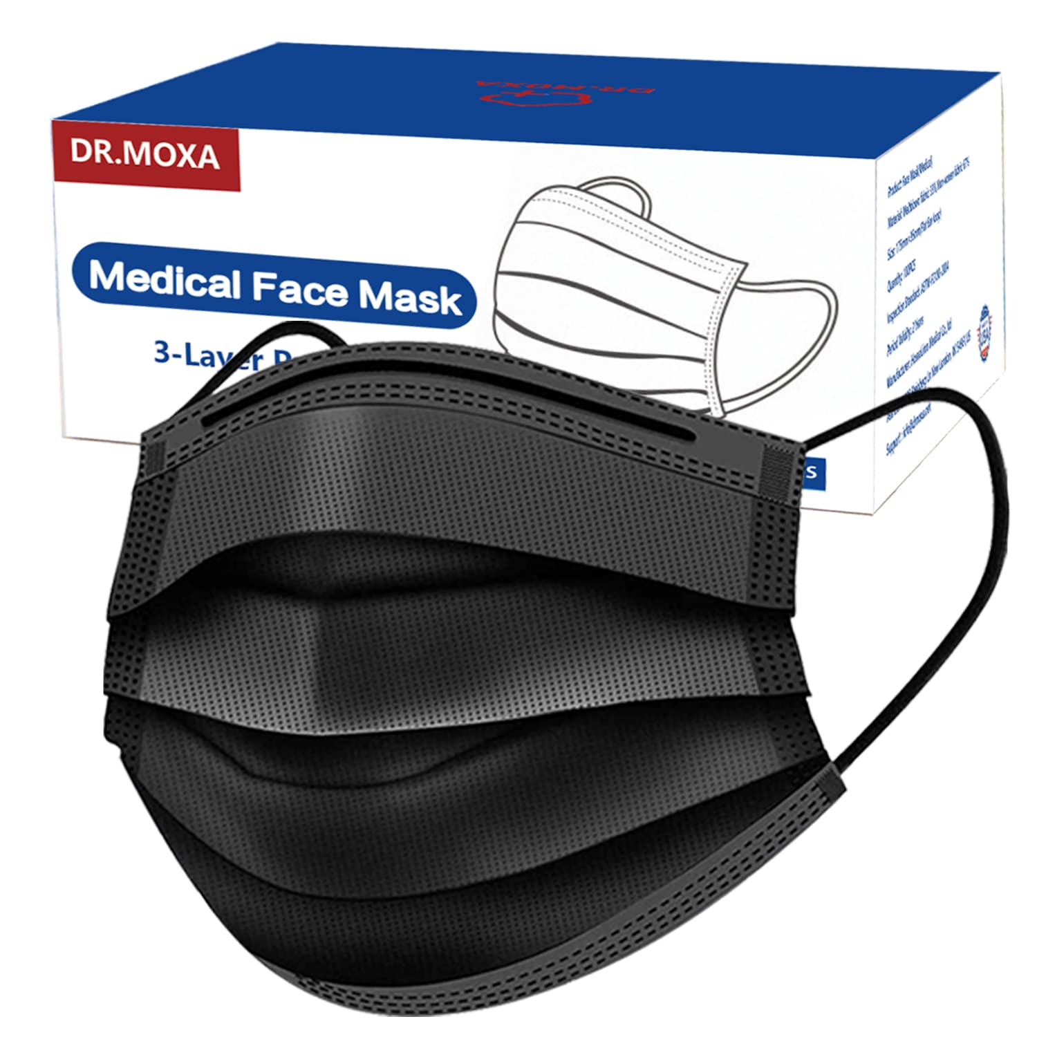 DR.MOXA Disposable Face Masks 100 Pack - 3-Ply Breathable Protective Masks for Adults, Men & Women - Ideal for Daily Use, Travel, and Public Safety