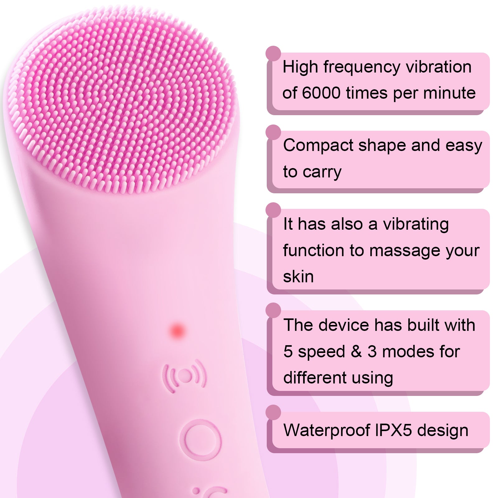 Ultrasonic Silicone Facial Cleansing Brush with 4 Function Modes & Rotating Magnetic Beads - Waterproof Rechargeable Portable Face Cleanser for Deep Cleaning, Exfoliation & Skin Care - Perfect for Daily Skincare Routine & Travel