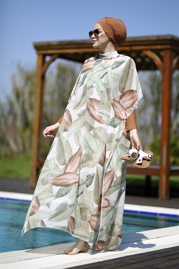4-Piece Olive Green & Bronze Modest Swimwear Set - Full Coverage Swimsuits for Women, Perfect for Beach, Pool & Water Sports