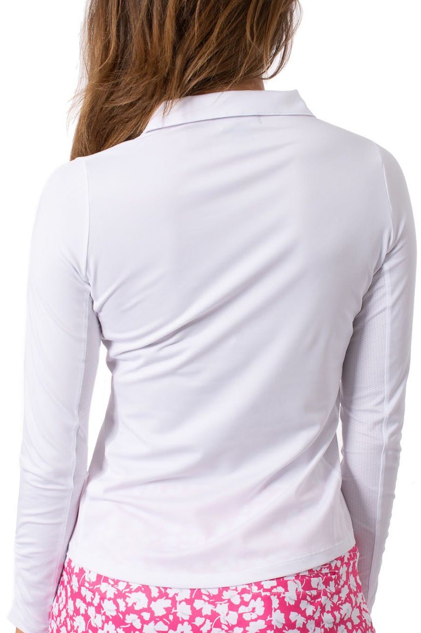 Men's White Long Sleeve Zip-Up Polo Shirt - Casual & Athletic Performance Wear for Golf, Work & Outdoor Activities