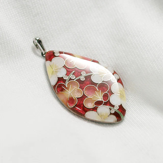 Yusen Shippo Japanese Enamel Pendant Necklace - Red Blossomed Plum Floral Design, Traditional Handcrafted Jewelry for Women, Perfect Gift for Birthday, Anniversary & Special Occasions