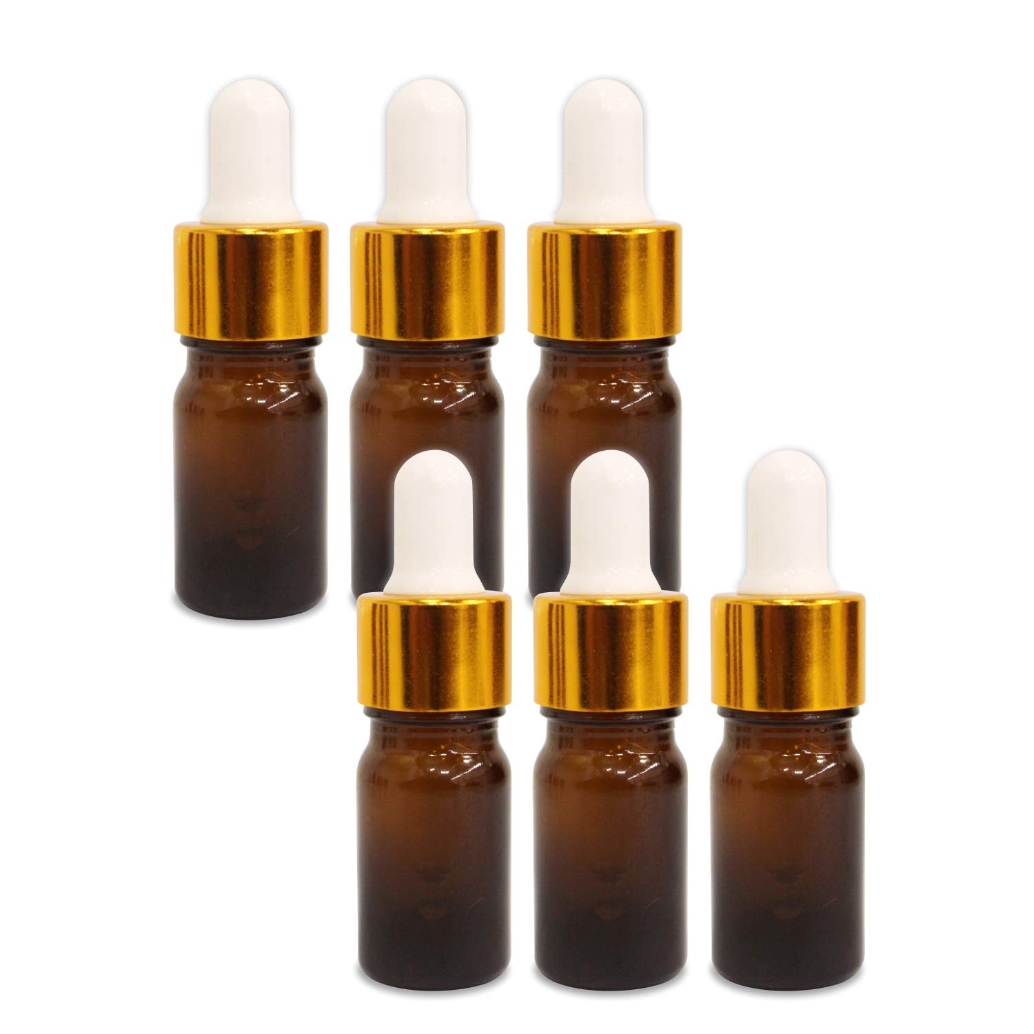 Premium Glass Amber Bottles with Golden Dropper & Funnel - 6 Pack (0.16 oz Each) - Essential Oil Storage, DIY Beauty, Travel-Sized Containers for Liquids & Serums