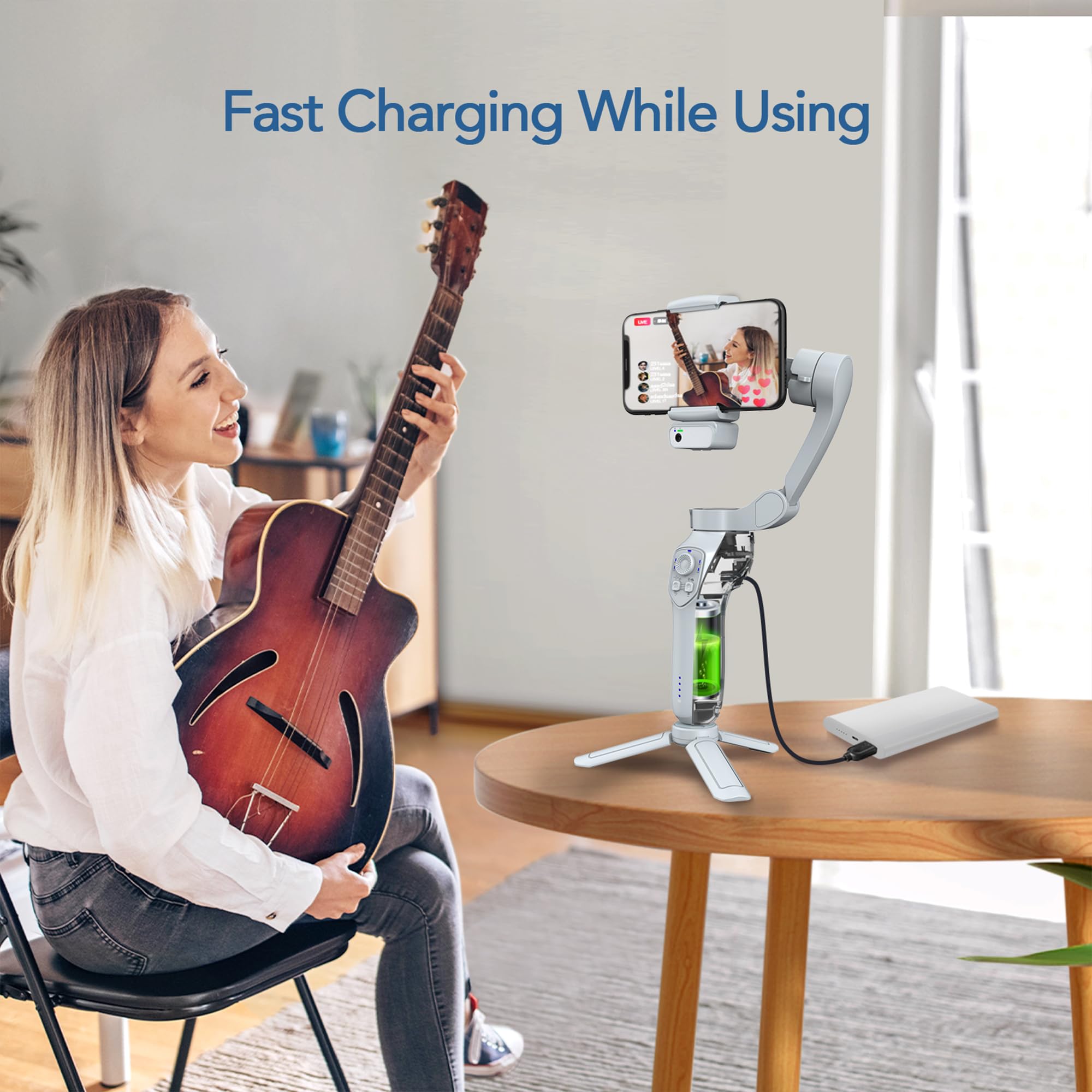 3-Axis Magnetic AI Smartphone Gimbal Stabilizer with Fill Light - Active Tracker for Android & iPhone - Perfect for TikTok, YouTube Vlogging, Video Recording & Content Creation