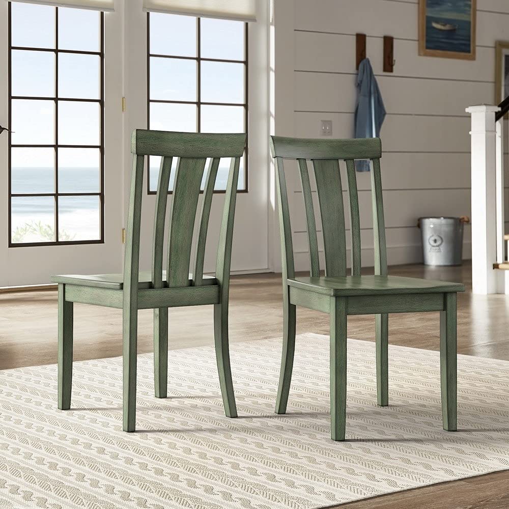 Classic Inspire Q Wilmington II Slat Back Wood Dining Chairs - Set of 2, Antique Green Wood Finish - Perfect for Kitchen, Dining Room & Farmhouse Decor