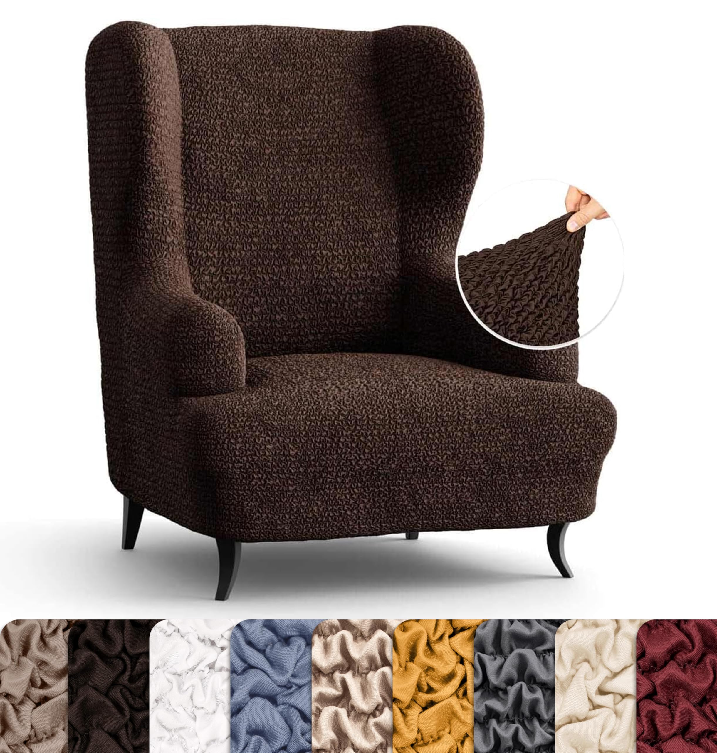 Stretch Wingback Chair Slipcover - Form-Fitting 1-Piece Furniture Protector - Microfiber Collection in Dark Chocolate - Perfect for Living Room, Bedroom & Home Office Decor