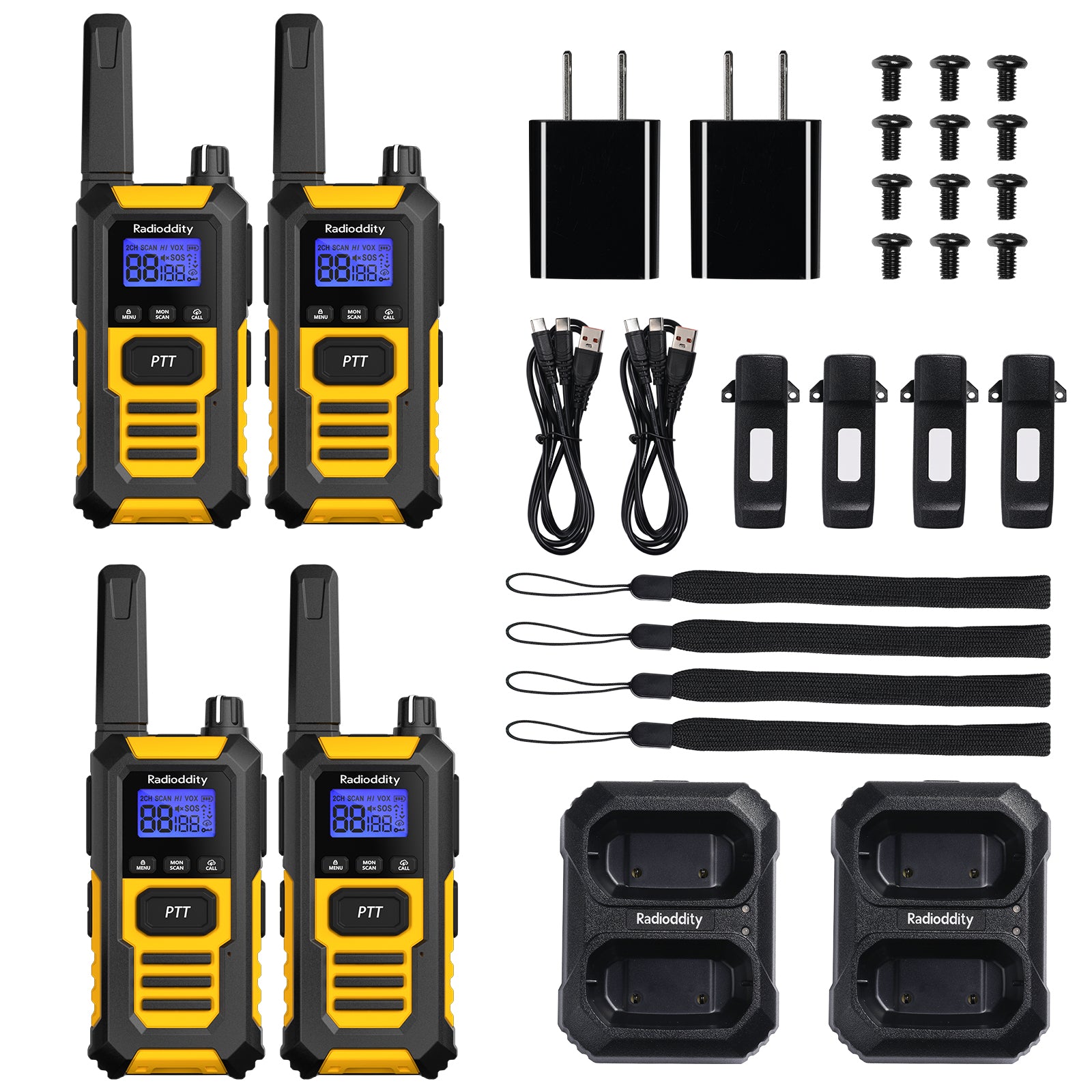 Radioddity HD1 Heavy Duty Walkie Talkie - IP67 Waterproof FRS/PMR Two-Way Radio with Group Call, Vibrate Alert, SOS & Dual PTT | 2400mAh USB-C Rechargeable Battery | Ideal for Construction, Hiking, Camping & Emergency Communication