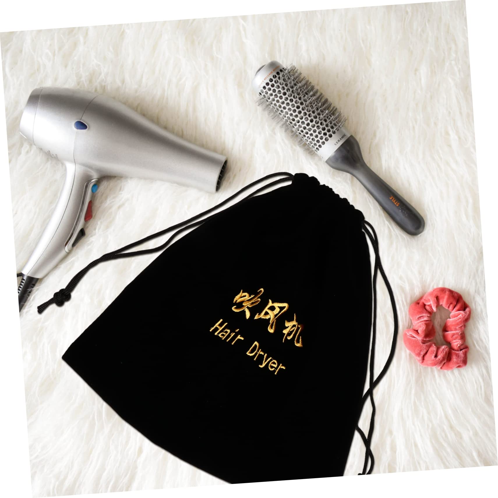 KITANDOVE Hair Dryer Storage Bag - Travel Organizer Pouch for Blow Dryer, Black Flannel Drawstring Bag - Perfect for Home, Salon & Travel Accessories